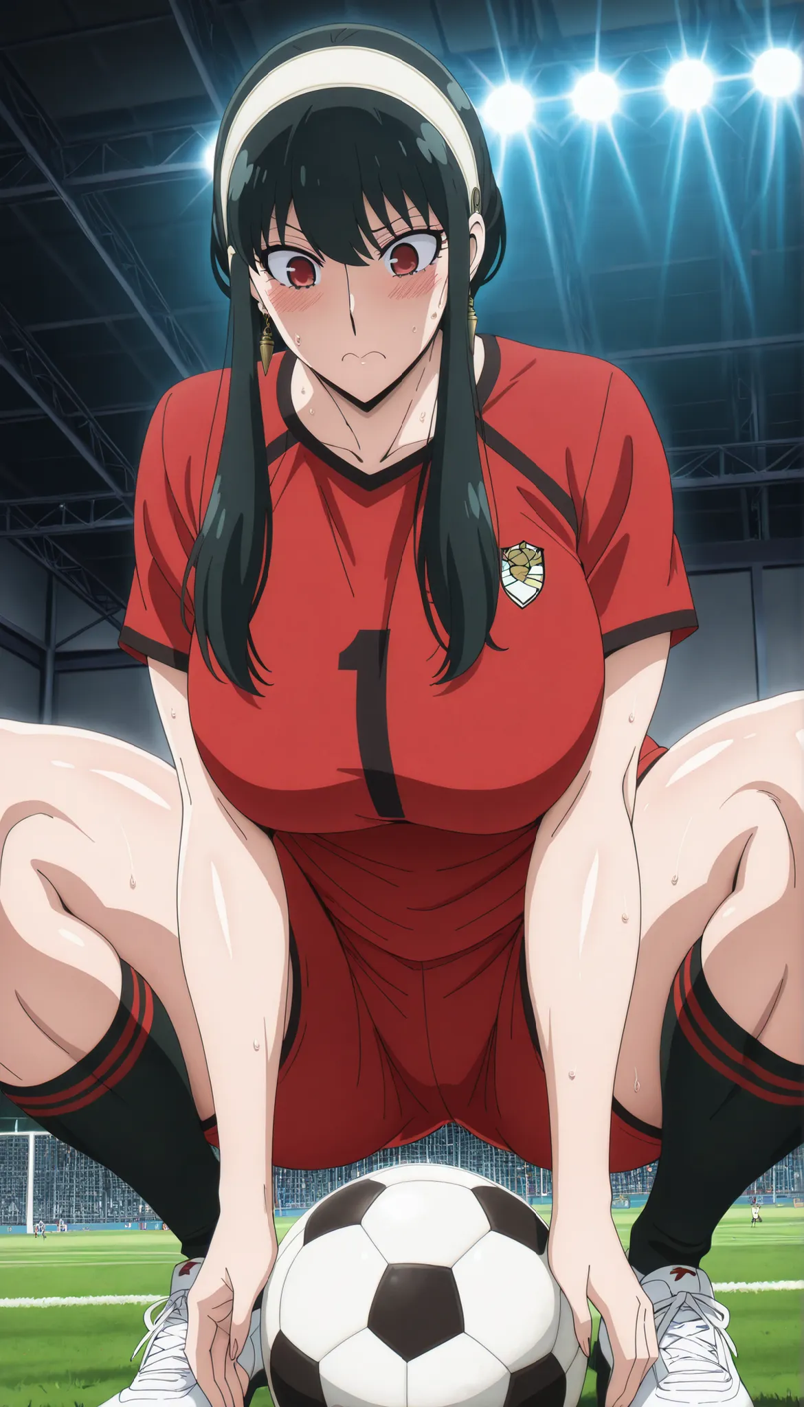 1woman, solo, Source_anime, soccer ground, wearing Soccer jersey, soccer shorts, socks, Soccer shoes, Soccer ball in ground, cinematic lighting, perfect lighting, detailed lighting, cinematic bloom,Quality_masterpiece, Anatomically correct, Beautiful face,...