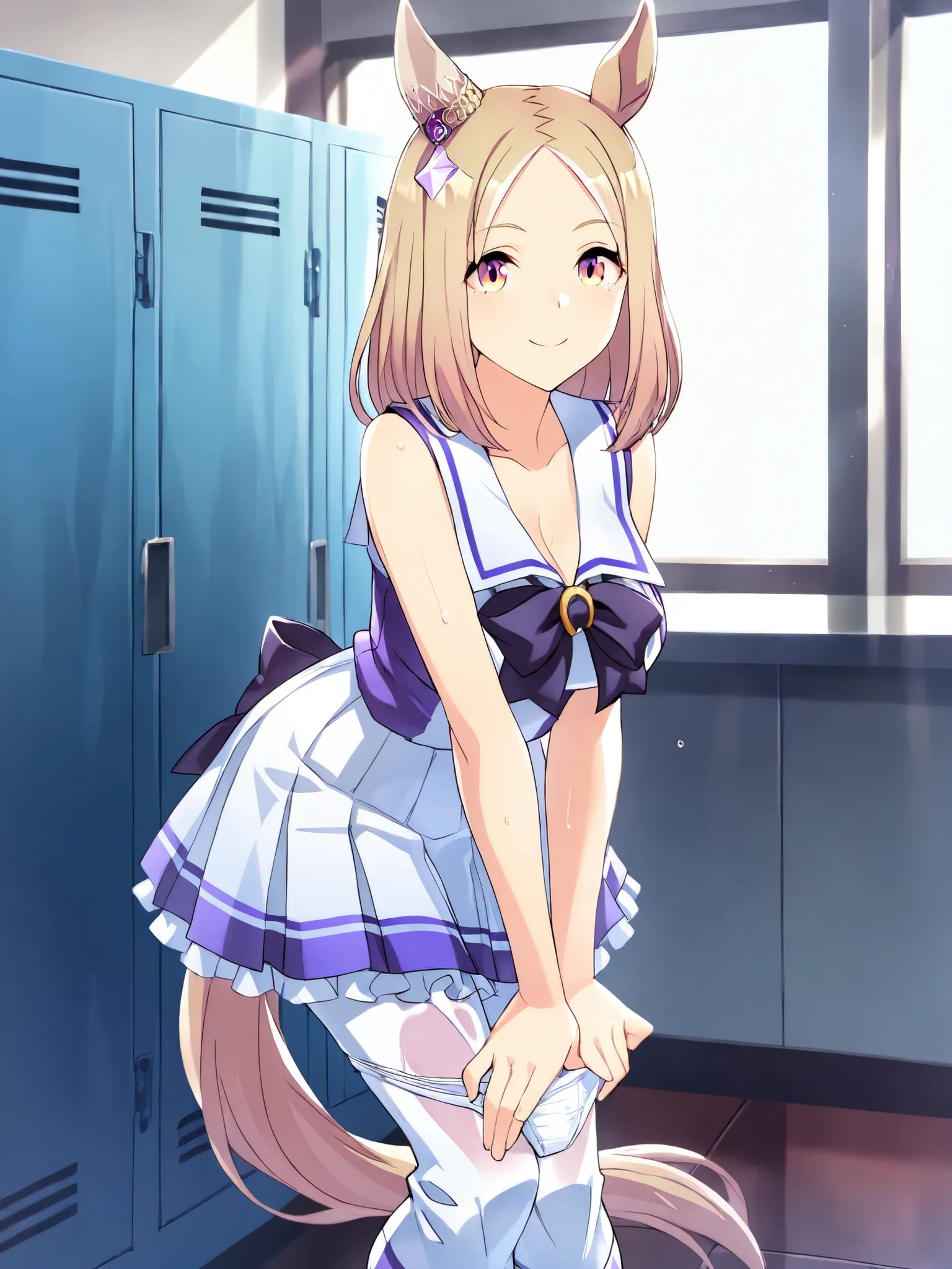 ((sleeveless at the beach,Cleavage)),NARITA TOP ROAD ( Uma Musume) NARITA TOP ROAD \( Uma Musume \), 1 girl on break day, horse ears, horse tail, stares at viewers, horse tail, smile, stares at viewers, standing, Uma Musume , 1 girl on break day, horse e...