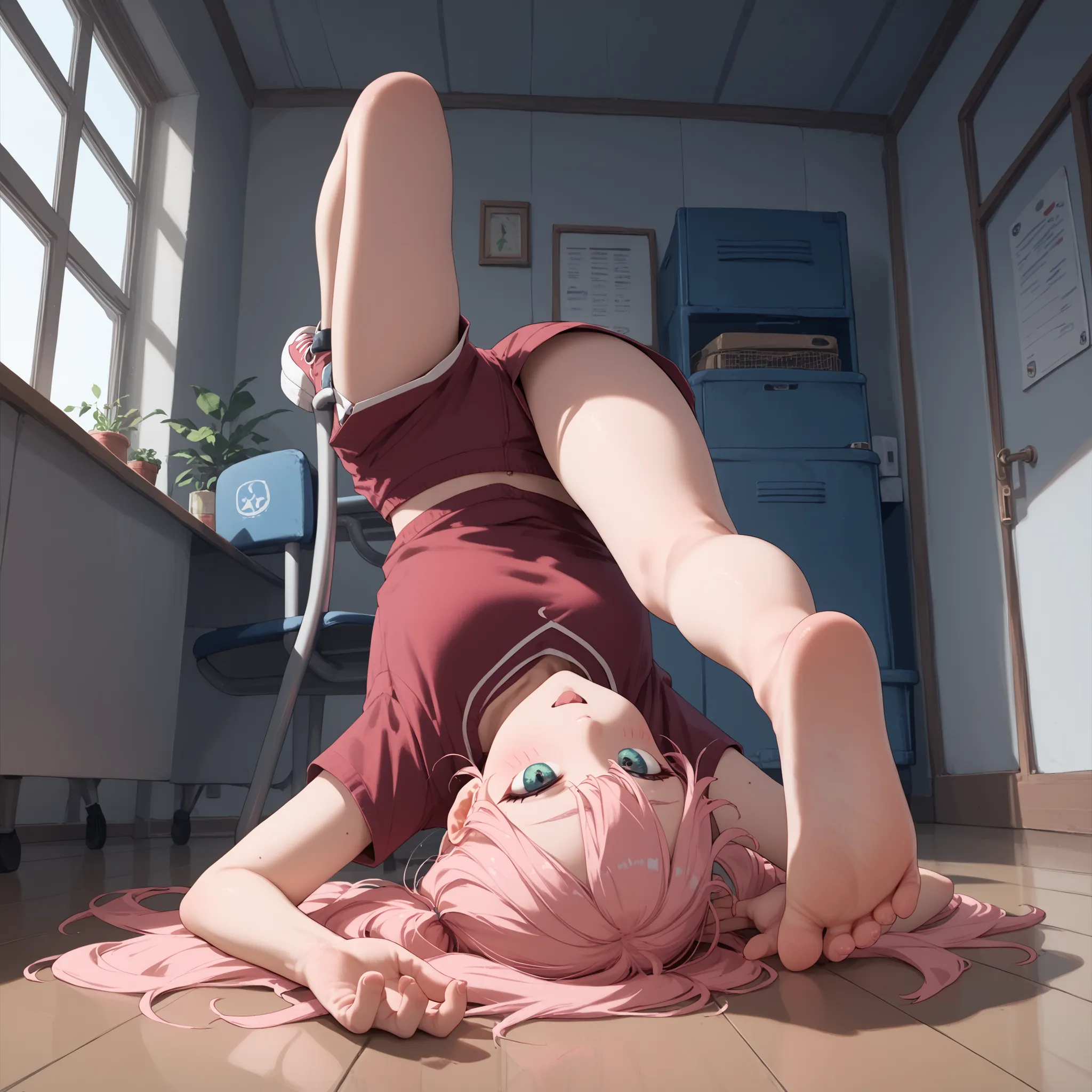 Upside down voyeur video of a high school girl