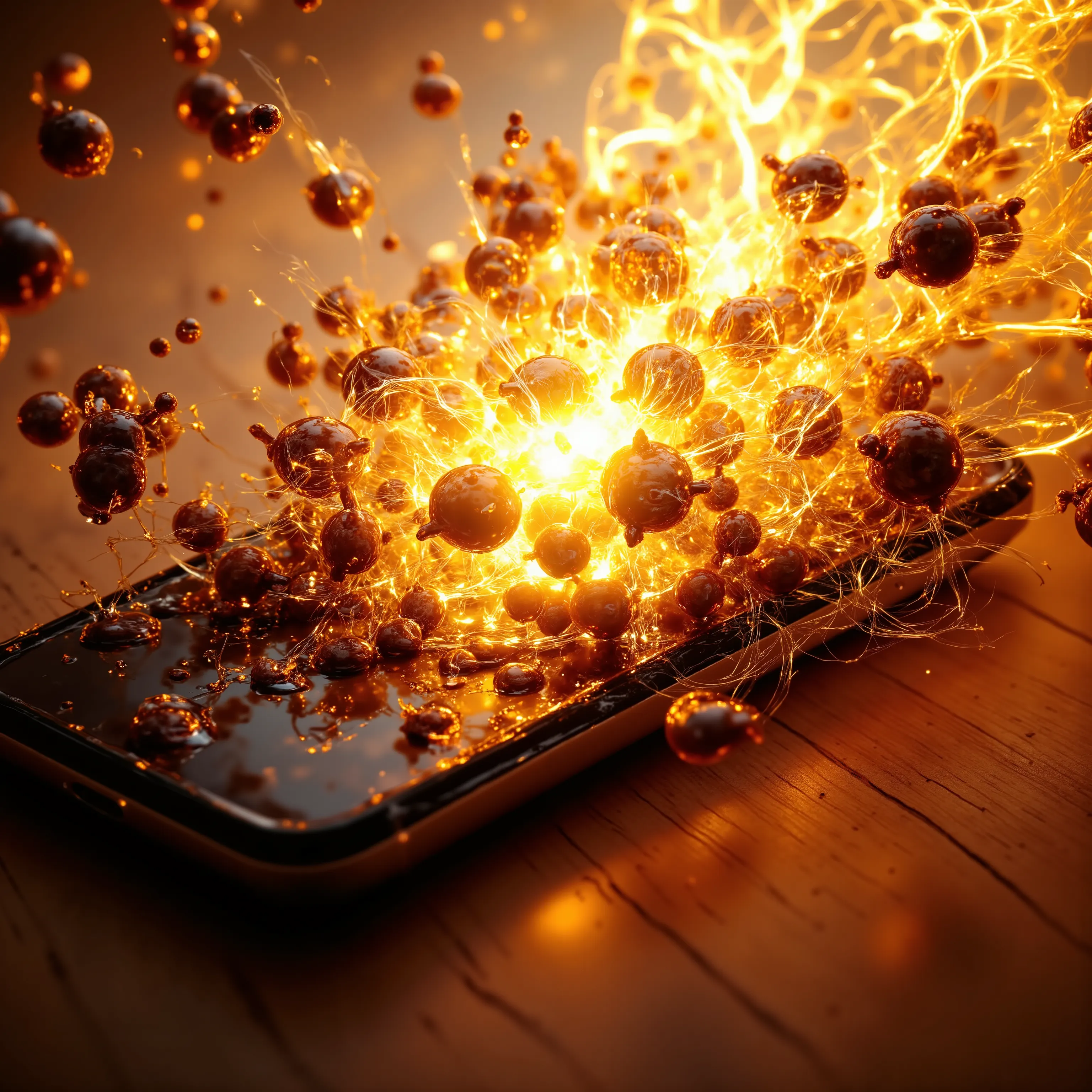 image of cell phone, gremlins exploding out of my cell phone some flying through air from a huge explosion, beautiful detailed, high resolution, 8K, realistic rendering, (Masterpiece, Hi-res: 1. 2), ultra-realistic details, depth of fields, High Definition...