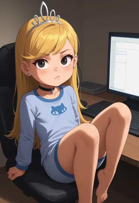 flat breasts. flat chest, skinny, huge hips, looking at viewer, 1o1a, blonde hair, tiara, Black eyes, earrings, necklace, choker. | Rating 9, Rating 8, Rating 7, Rating 6, Rating 5, Rating 4, Masterpiece, Superior Quality, Amazing Quality, Masterpiece, Hig...