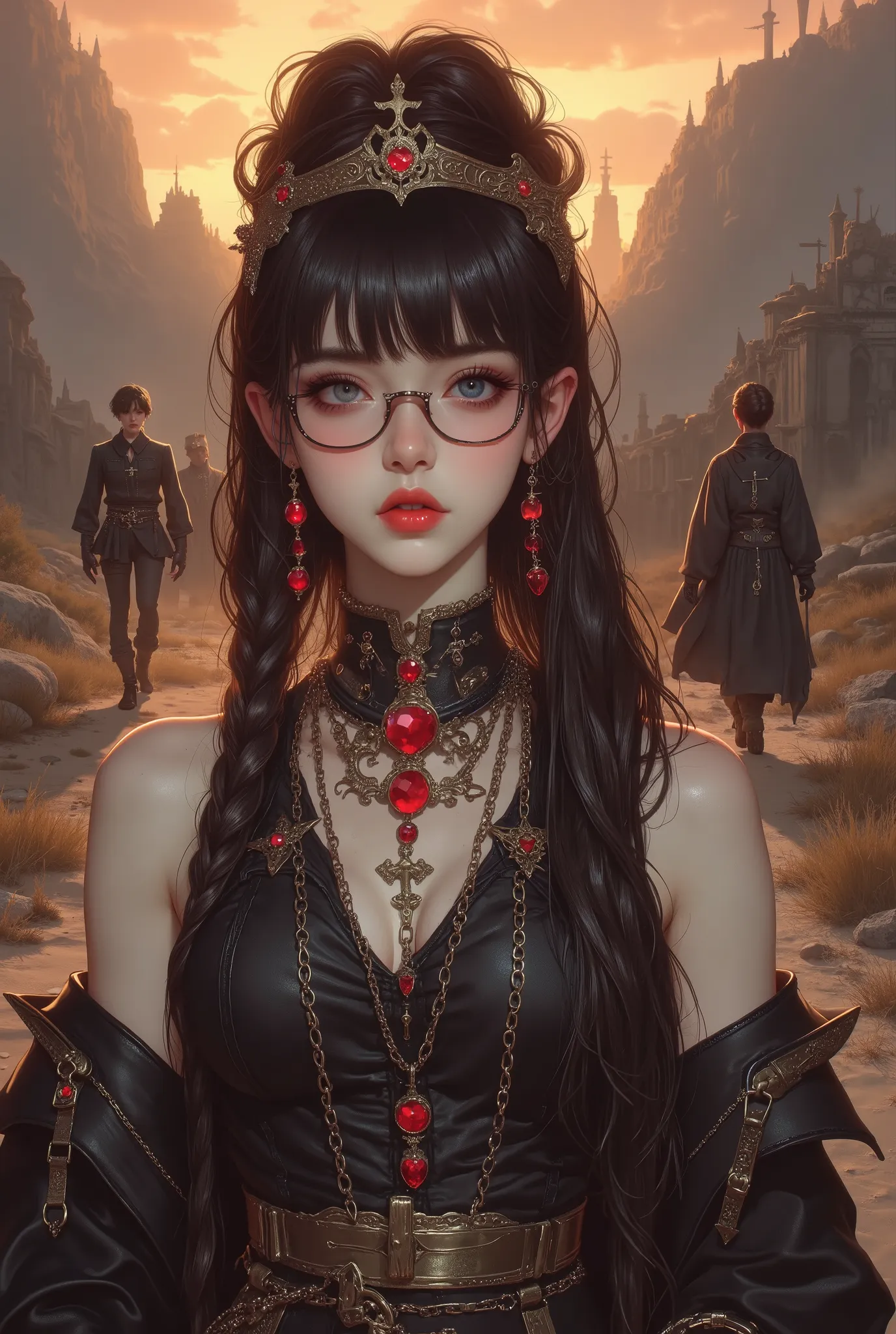 (  Highest Quality, best illustrations,high definition:1.2), (Horror Fantasy:1.5), (ink and watercolor:1.5),(Ominous Scenery  :1.5),(A lot of dust rises:1.5),( Dirt Track  :1.5),(wonderful:1.5),(masterpiece:1.5),  (Powerful figures:1.1、Big Breasts:1.3) 、 (...