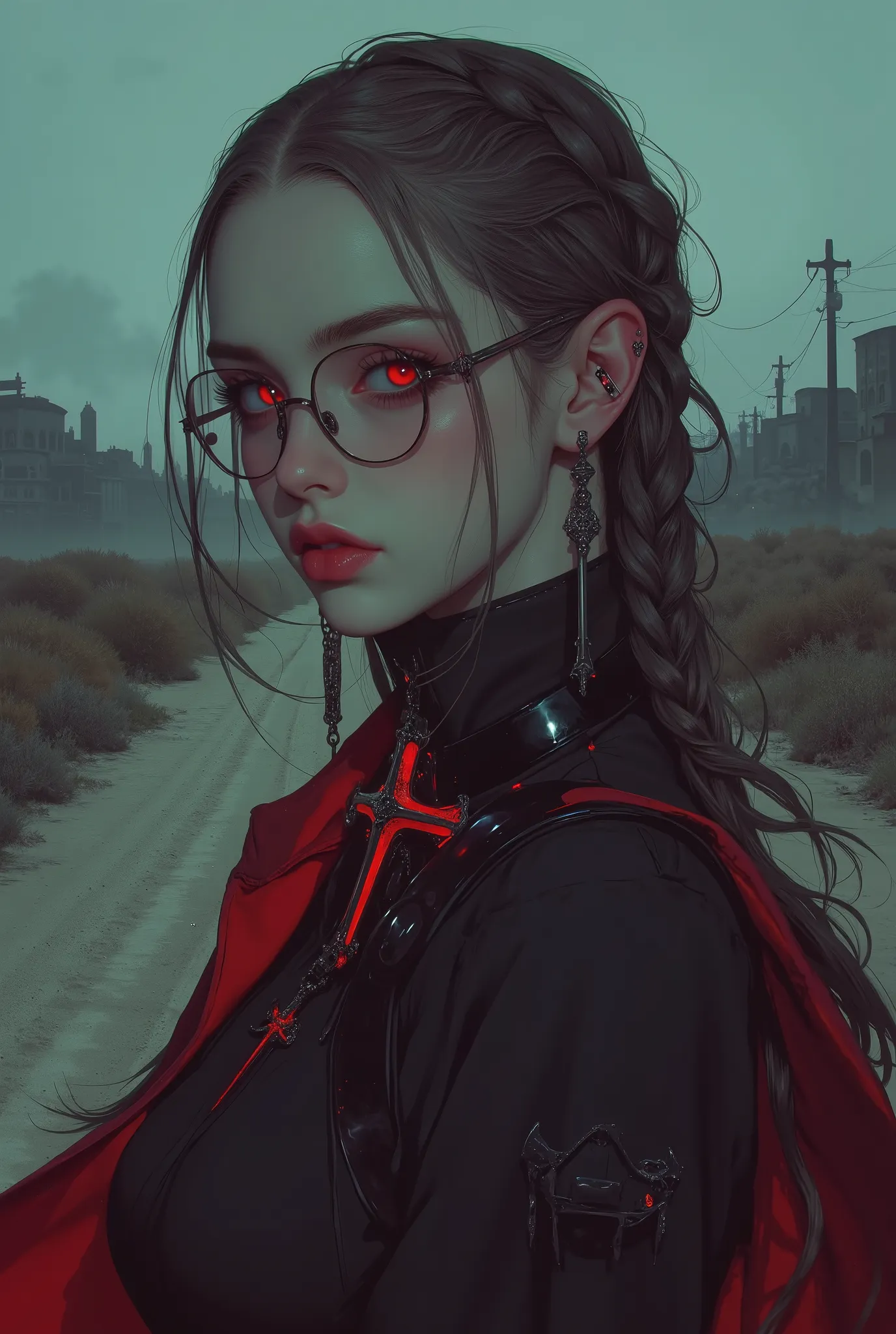 (  Highest Quality, best illustrations,high definition:1.2), (Horror Fantasy:1.5), (ink and watercolor:1.5),(Ominous Scenery  :1.5),(A lot of dust rises:1.5),( Dirt Track  :1.5),(wonderful:1.5),(masterpiece:1.5),  (Powerful figures:1.1、Big Breasts:1.3) 、 (...