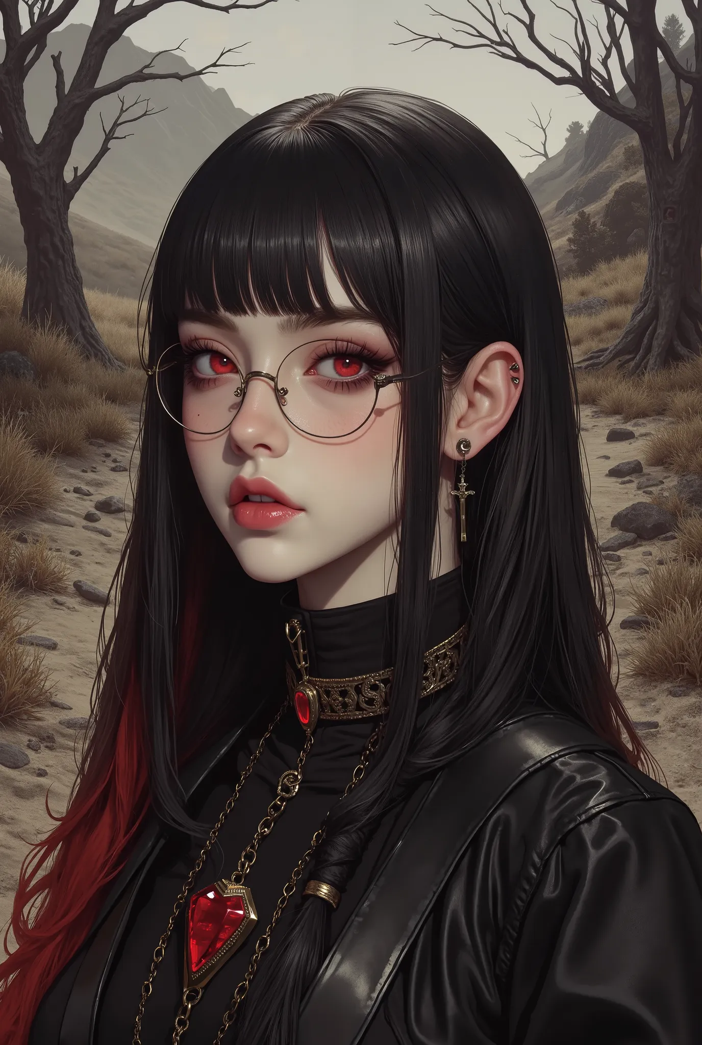 (  Highest Quality, best illustrations,high definition:1.2), (Horror Fantasy:1.5), (ink and watercolor:1.5),(Ominous Scenery  :1.5),(A lot of dust rises:1.5),( Dirt Track  :1.5),(wonderful:1.5),(masterpiece:1.5),  (Powerful figures:1.1、Big Breasts:1.3) 、 (...