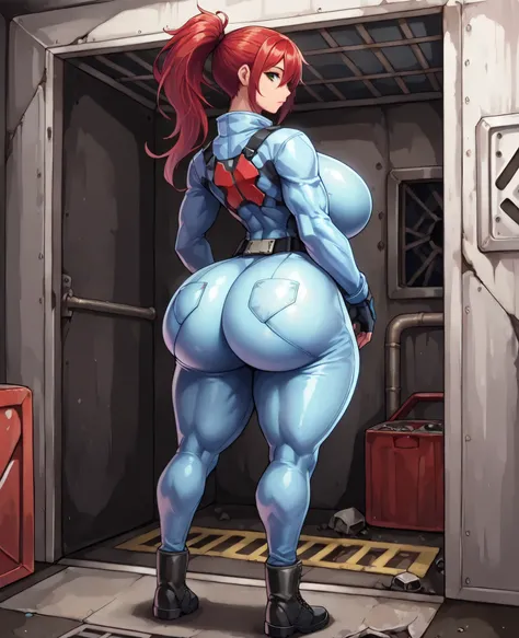 Moira, 1 girl, solo, red ponytail, green eyes, ((huge breasts, huge butt, thick thighs, curvy hips)), ((insane details, insane resolution, insane detailed background, beautiful detailed eyes, beautiful detailed face, 8k, Mastepiece, best quality)), ((full ...