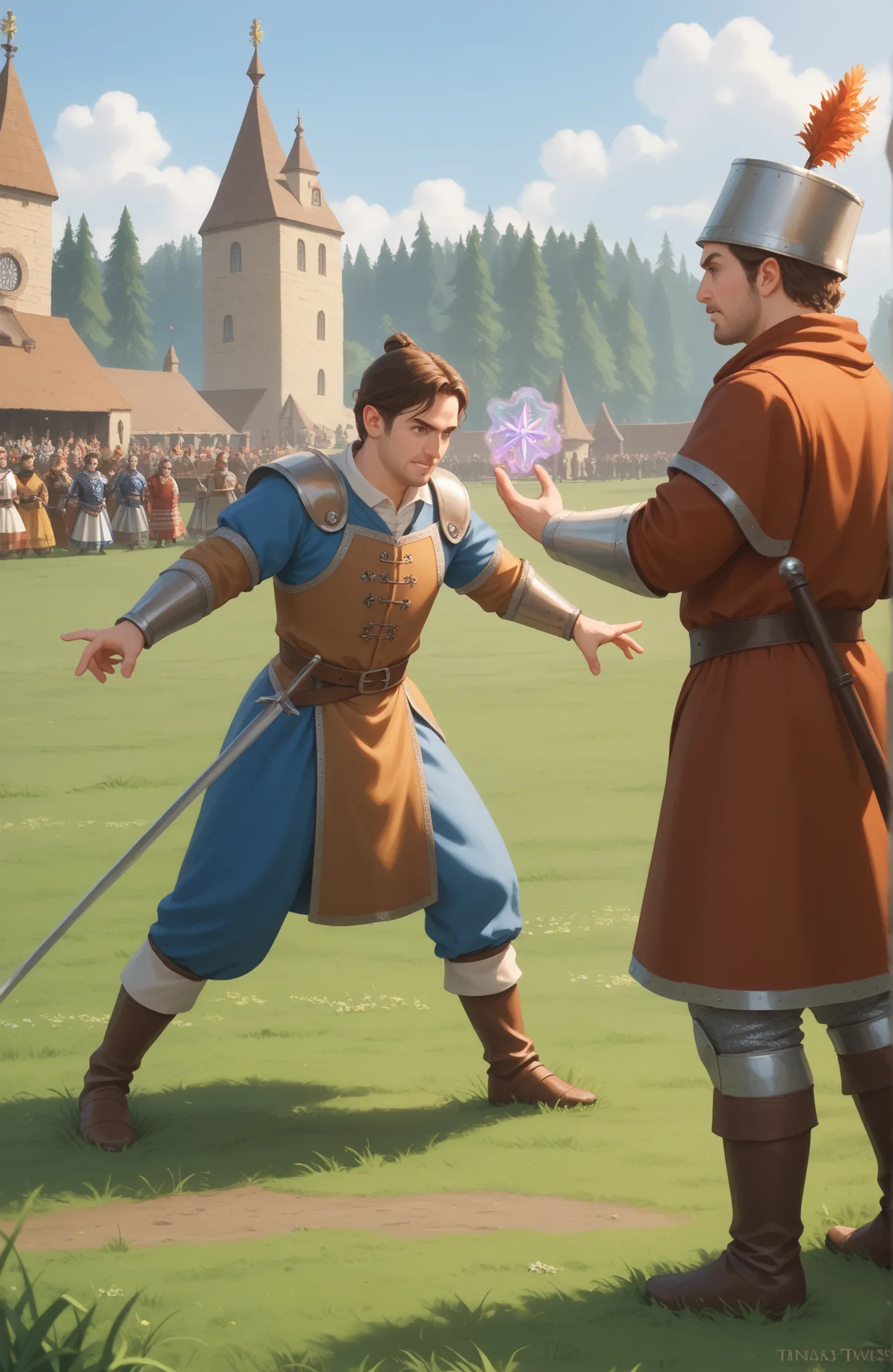 ((masterpiece, best quality, background)), ((((medieval times, battlefield in a wide grassy plain, magic, men))))