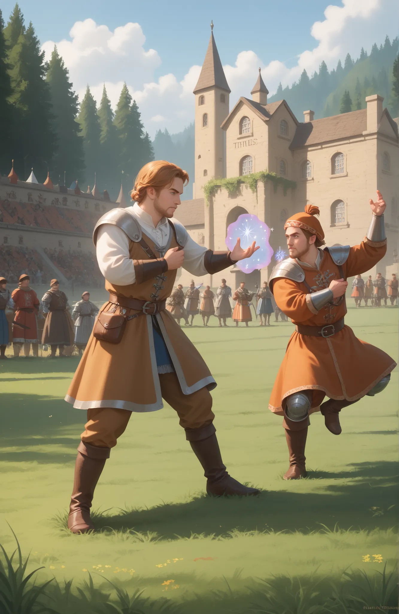 ((masterpiece, best quality, background)), ((((medieval times, battlefield in a wide grassy plain, magic, men))))