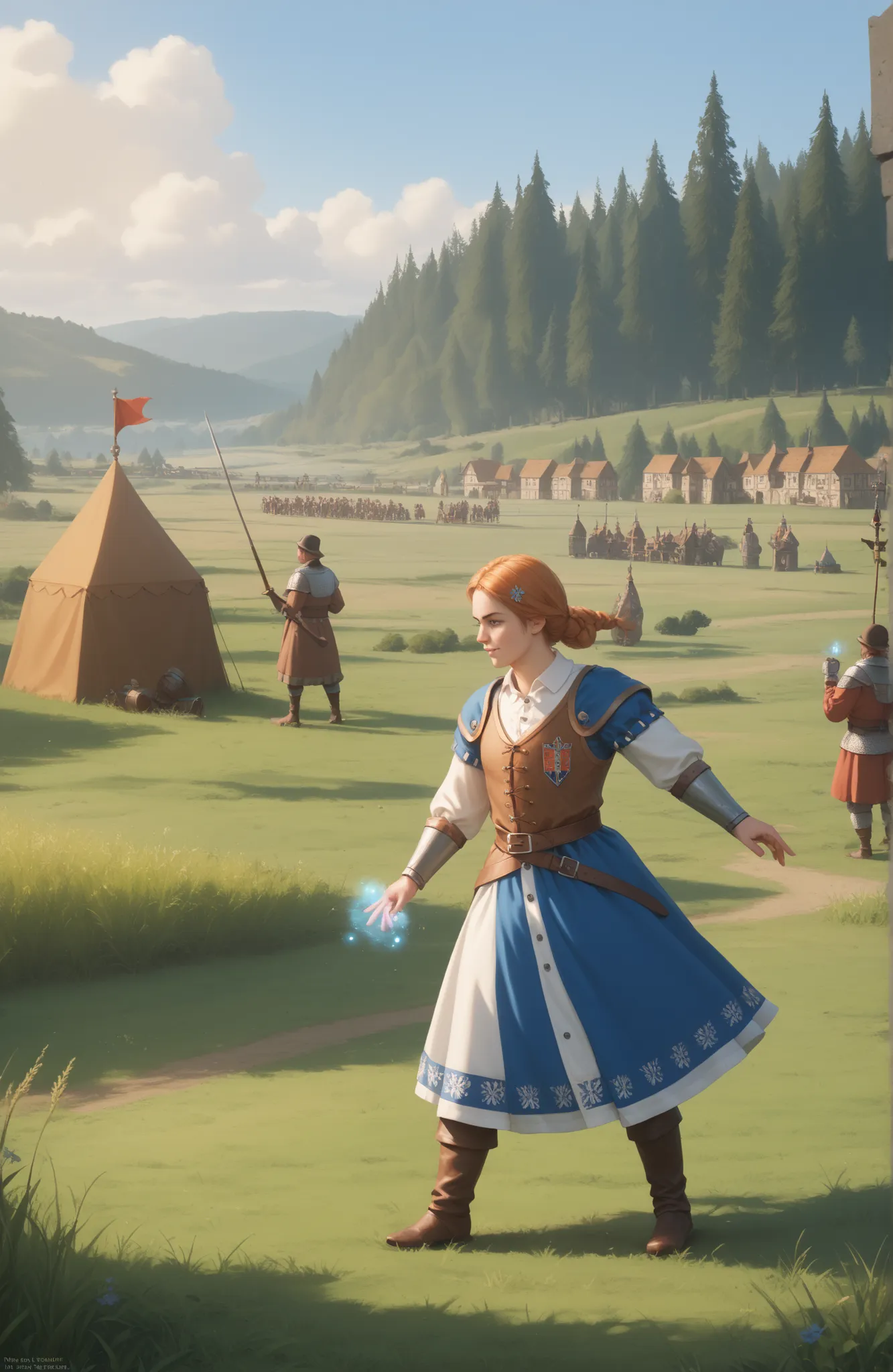 ((masterpiece, best quality, background)), ((((medieval times, battlefield in a wide grassy plain, magic))))