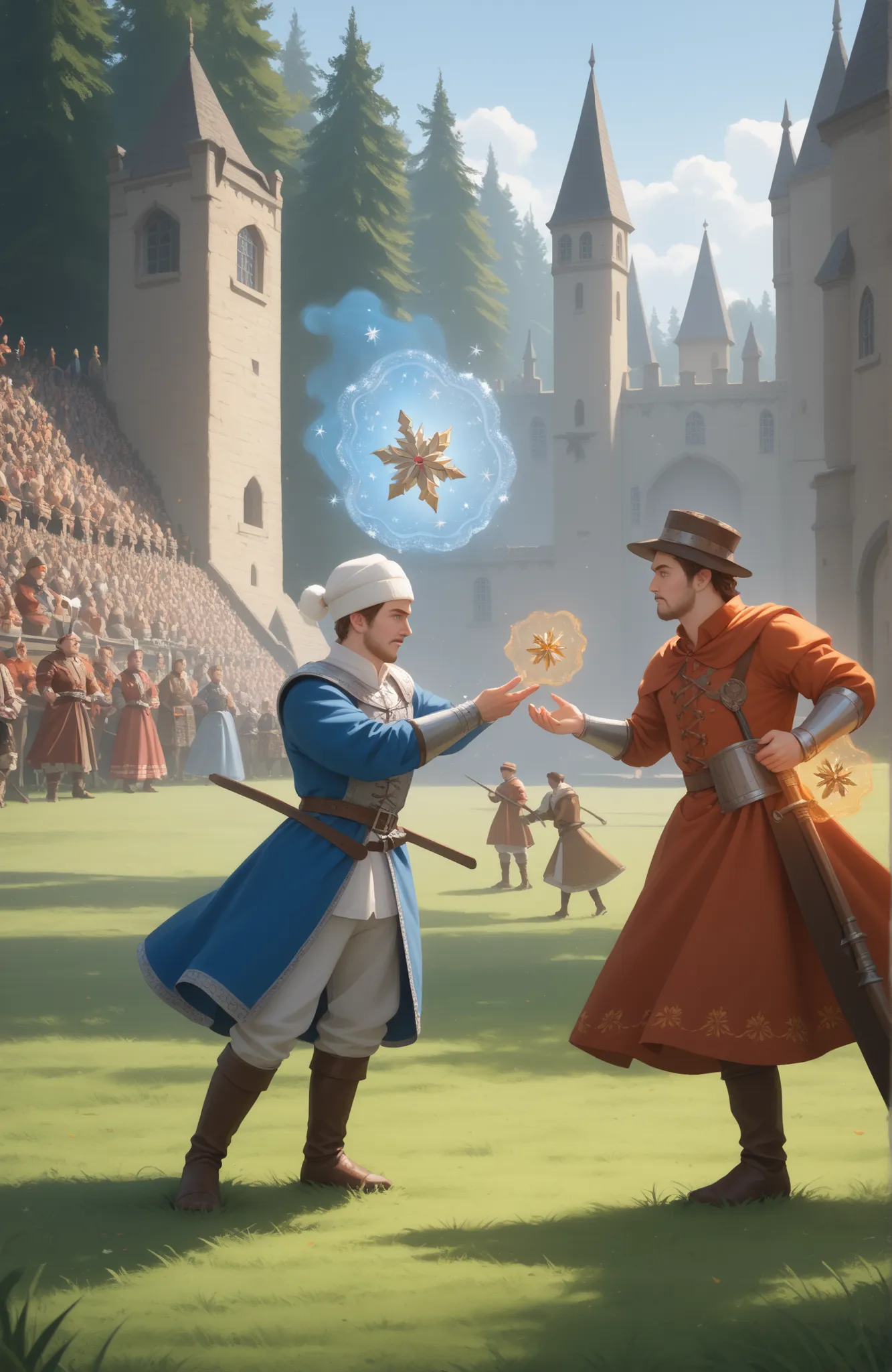 ((masterpiece, best quality, background)), ((((medieval times, battlefield in a wide grassy plain, magic, men))))