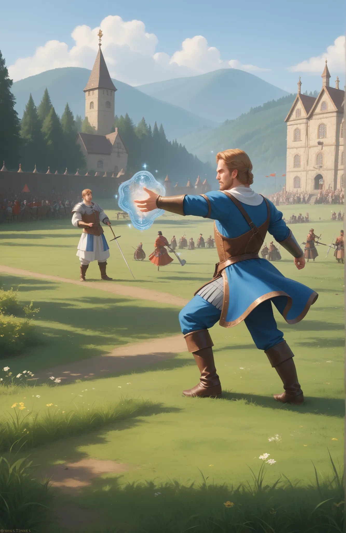((masterpiece, best quality, background)), ((((medieval times, battlefield in a wide grassy plain, magic, men))))