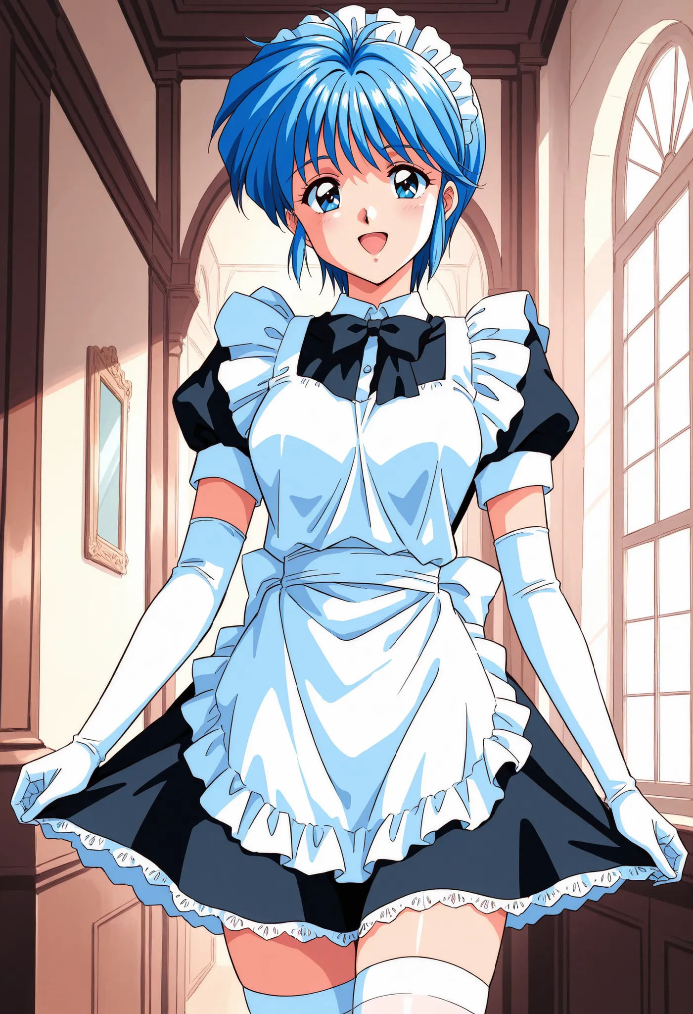 Score_9, score_8_up, score_7_up, source_anime, Nijino_Saki(Tokimeki_Memorial),1girl, solo, blue hair, blue eyes, short hair, bangs, medium breasts, 1990s (style), (best quality), (high quality), {masterpiece}, extremely delicate and beautiful, ultra-detail...