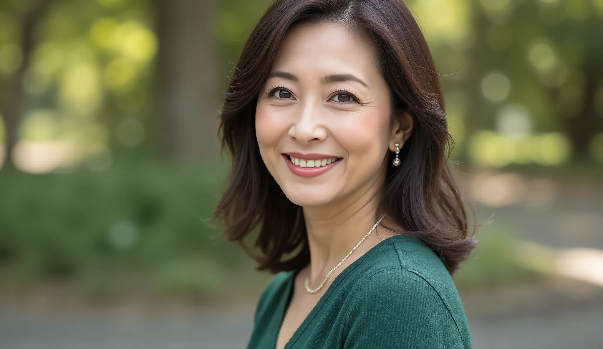 beautiful middle-aged woman (48 years old: 1.4), Wavy Dark Hair , fine laugh lines: 1.2, And a captivating smile . 。 SHARP FACE DETAILS , amazing beauty (ultimate beauty), the face and eyes of women 、 (lipstick: 1.1), ( eyeliner: 1.2), mascara,...