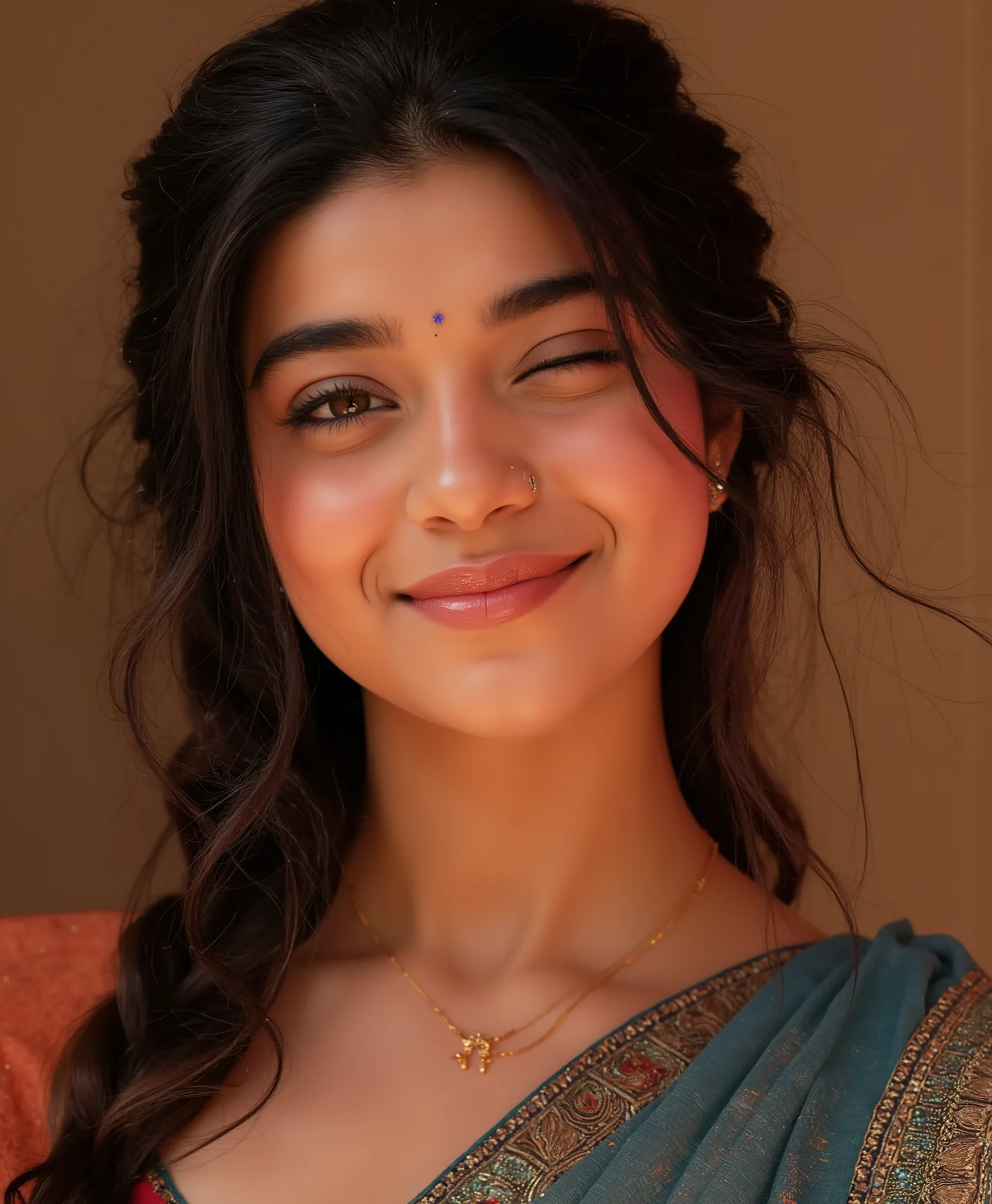    1M4N    masterpiece, photorealistic    best quality, warm lighting, soft shading, high detail, , realistic skin texture, photorealistic
solo, 1girl, 1girl,, long hair, brown hair, front braid, winking, one eye closed, brown eye, detailed eye, thick eye...