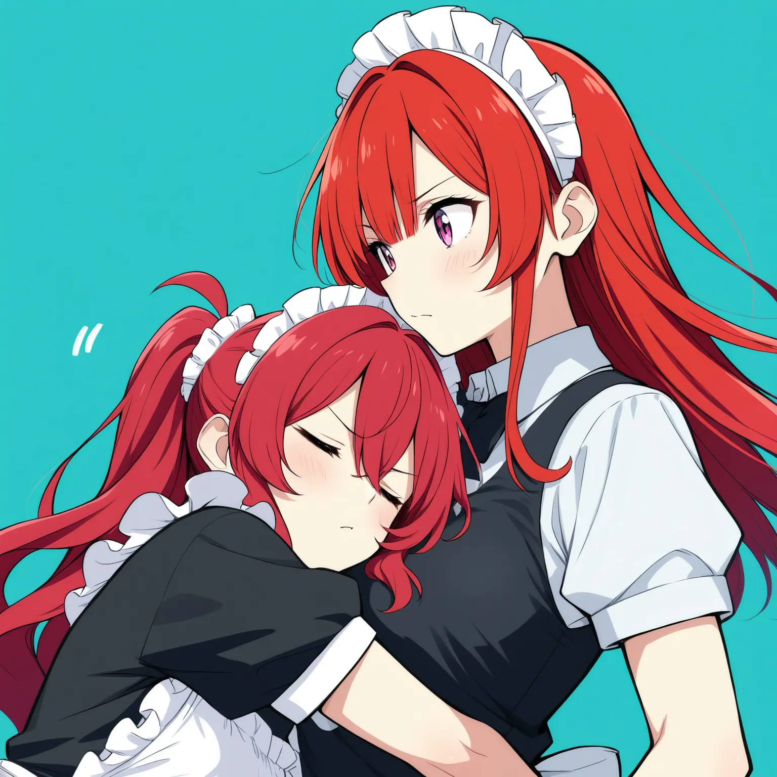 Beautiful Girls maid red hair long hair Wave Hair sulk looks away