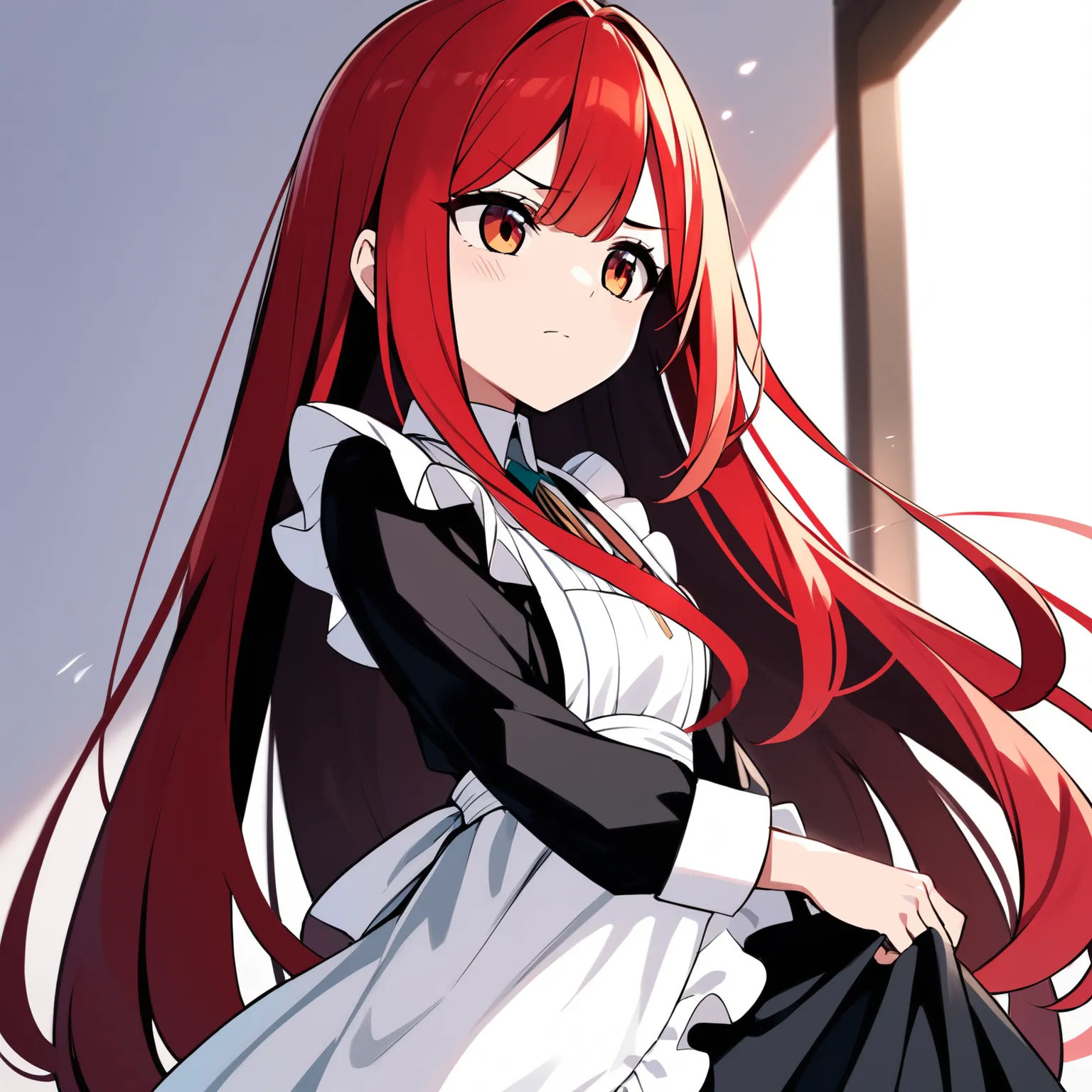 Beautiful Girls　maid　red hair　long hair　Wave Hair　sulk　looks away