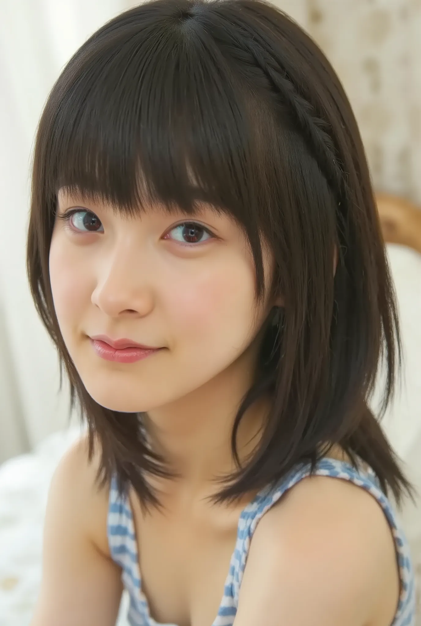 (( Highest Quality,  8k )), ((masterpiece)), ( details),     Japanese  ,1 girl on break day,  petite woman ,   sexy,(  in the bedroom),(((     abnormally large breasts    ,   completely naked,  beautiful breasts, short bob hair))),  black hair  , ((       ...