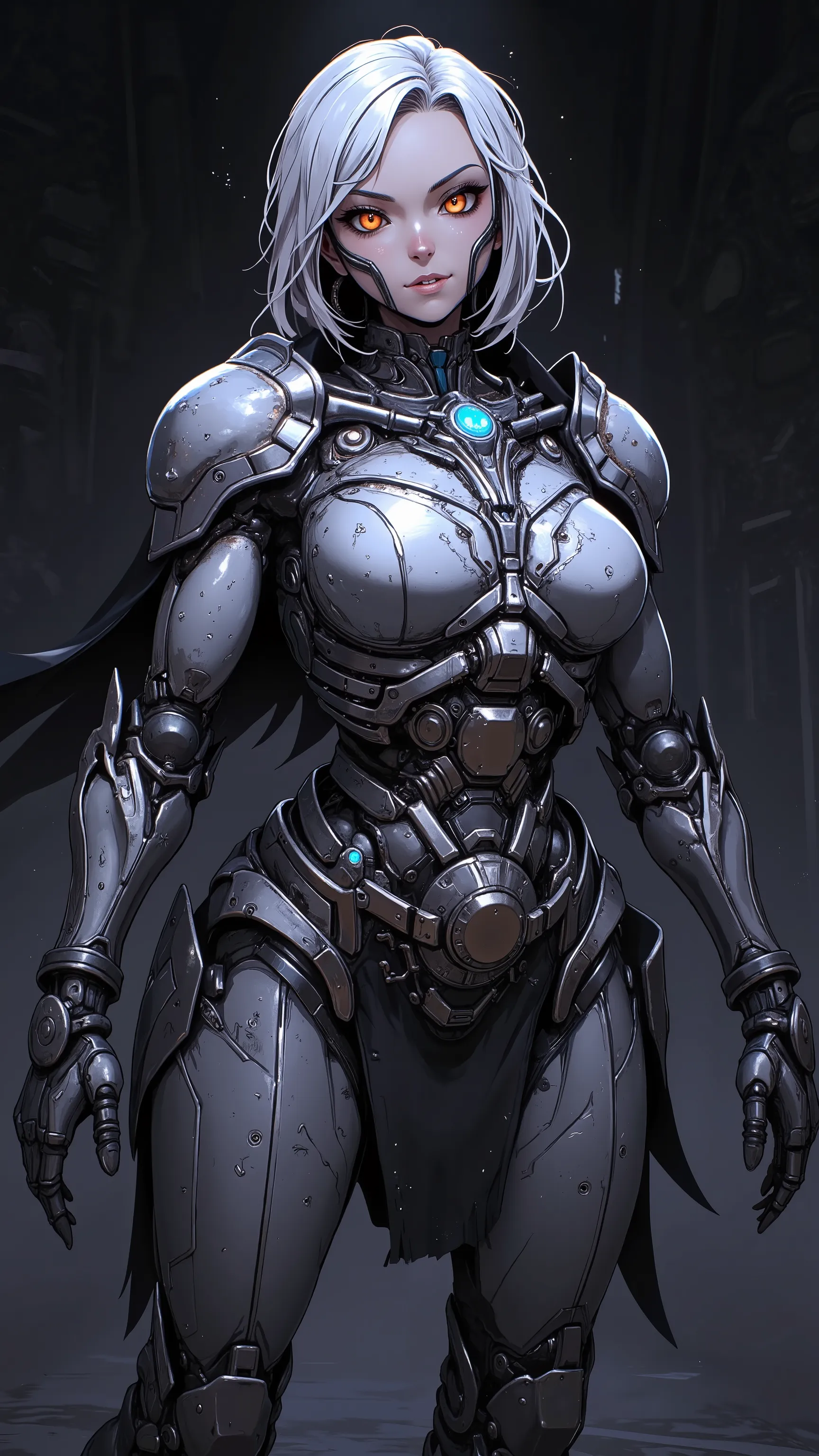 Female Sexy Robo, Female Curvy Armored Suit, Missile Pod on the Chest, Highly detailed mech, Beautiful Female Robot, battle pose, Complex Mechanical Armor, Shining Metal Texture, Precise Machine Parts, Electronic Circuitry and Wiring, Powerful Expression, ...