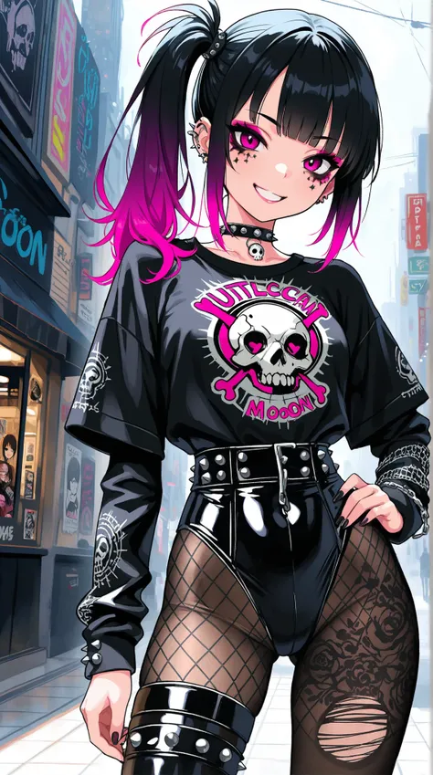 ((top quality)) , (Ultra High Definition) , (ultra details) , (depicted in every detail) , ((Best Photos)) , (best works of art on the Moon) , Ultra Precision Art , amazing depiction techniques , female, gradient hair color, Smile, Side Ponytail, Punk...