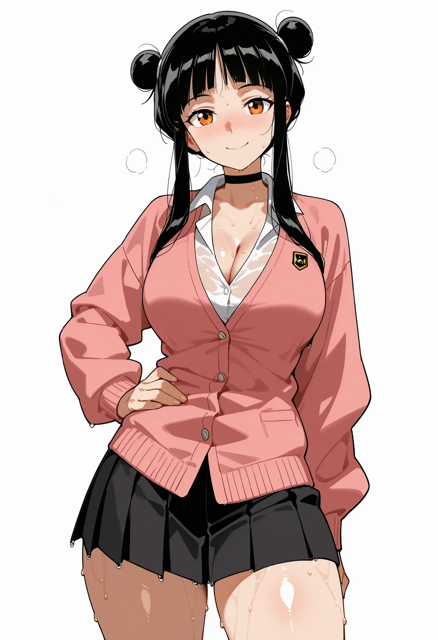 score_9, score_8_up, score_7_up, source_anime,  mai, sidelocks, long hair, black hair, lunt bangs, hair bun, double bun,,, smile, looking at viewer, solo,, cowboy shot, mai from avatar,, NICE LEGS, white background, empty background, opaque clothes, SOLO, ...