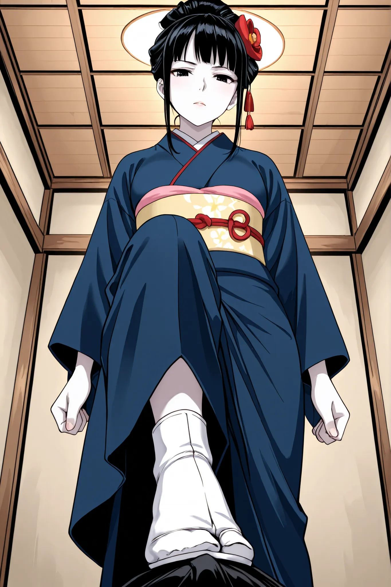 1 girl, solo,beautiful japanese girl,adult,18 years old,black eyes,black hair,masterpiece,general,highres, ultra-detailed,very aesthetic,best quality ,best hands,best eyes,perfect anatomy,anime coloring,easynegative,white skin,BREAK,Edo period Japanese hai...