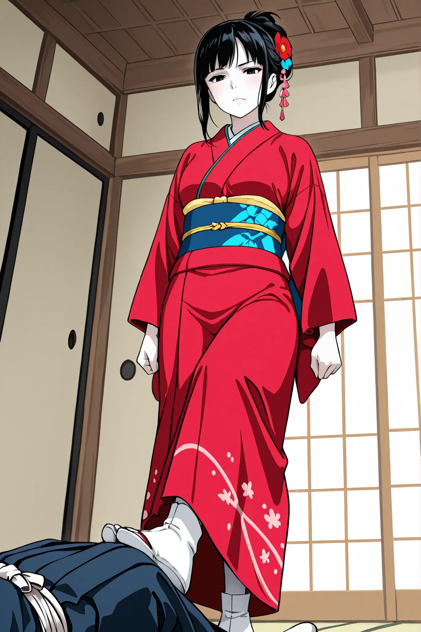 1 girl, solo,beautiful japanese girl,adult,18 years old,black eyes,black hair,masterpiece,general,highres, ultra-detailed,very aesthetic,best quality ,best hands,best eyes,perfect anatomy,anime coloring,easynegative,white skin,BREAK,Edo period Japanese hai...