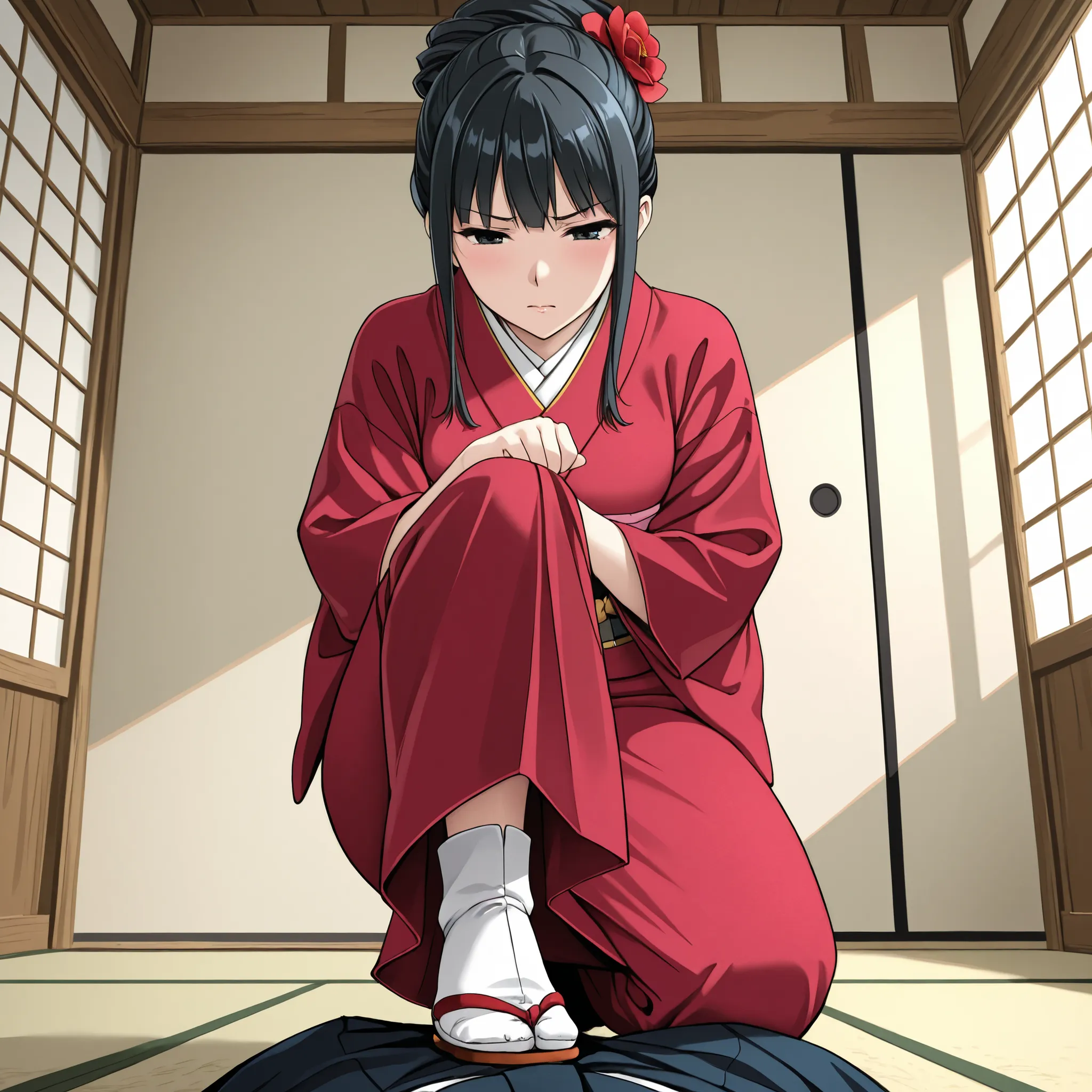 1 girl, solo,beautiful japanese girl,adult,18 years old,black eyes,black hair,masterpiece,general,highres, ultra-detailed,very aesthetic,best quality ,best hands,best eyes,perfect anatomy,anime coloring,easynegative,white skin,BREAK,Edo period Japanese hai...