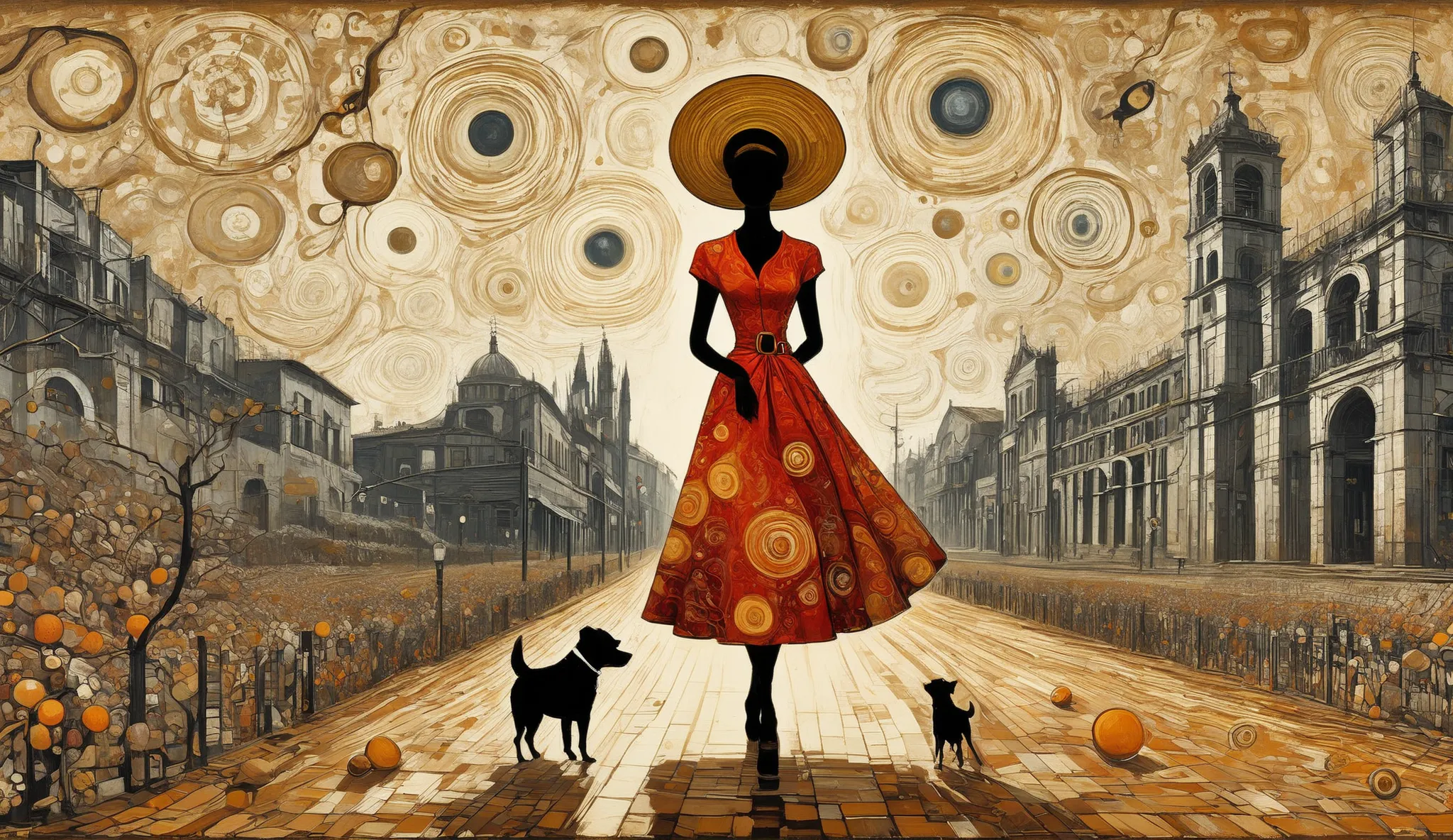 Mixed media art, collage, illustration, a woman and a man and two ren and a dog, a family, by Fede Galizia, by Carlos Sáenz de Tejada, inspired by Carlos Saenz de Tejada, inspired by Oswaldo Viteri, mulatto, by Almada Negreiros, by Ceferí Olive, by Amelia ...