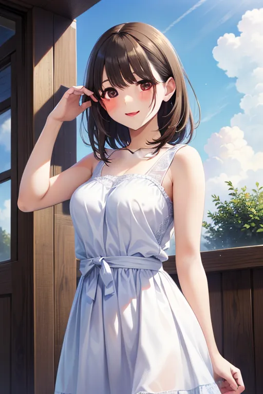 High quality sketch ,bright colors鉛筆アート, clear , Transparent clouds,Beautiful Rainbow,Natural Iridescent Hair for Spring Days,Graceful Iridescent Dress,Natural Pose,Fresh atmosphere ,realistic details,realistic rendering, professional job ,bright colors,dramatic lighting. 
、、
, ,( masterpiece, best quality, high resolution, ultra high resolution, pixel perfect, depth of field, 4K, RTTX10.0),
、Anegasaki Nene, shiny brown hair, beautiful brown eyes, smiling face, sparkling pupils, (fine grain), , highly detailed face,, (masterpiece:1.2, best quality), ((only1 girl)), ((cowboy shot))