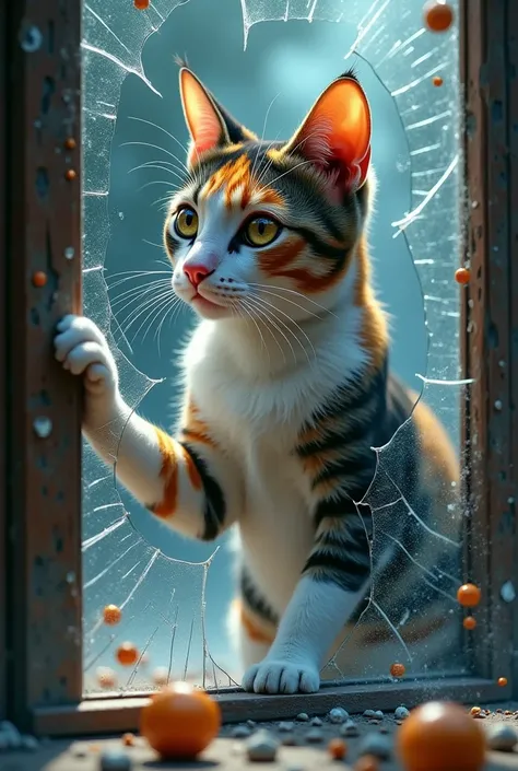 窓ガラスを割るネコ🥺