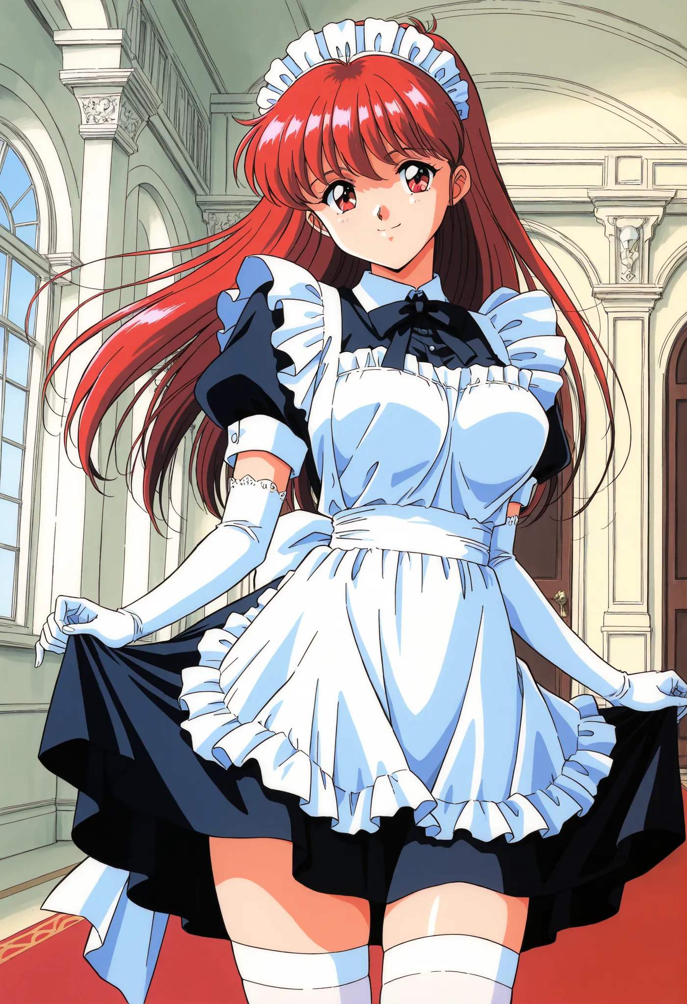 Score_9, score_8_up, score_7_up, source_anime, Fujisaki_Shiori, 1girl, solo, long hair, red hair, red eyes, large breasts, bangs, 1990s \(style\), kokura masashi style, (best quality), (high quality), {masterpiece}, extremely delicate and beautiful, ultra-...