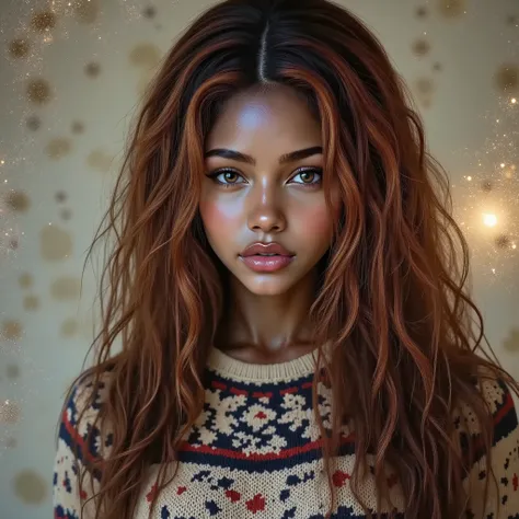  portrait of woman, aran sweater, detailed brown eyes