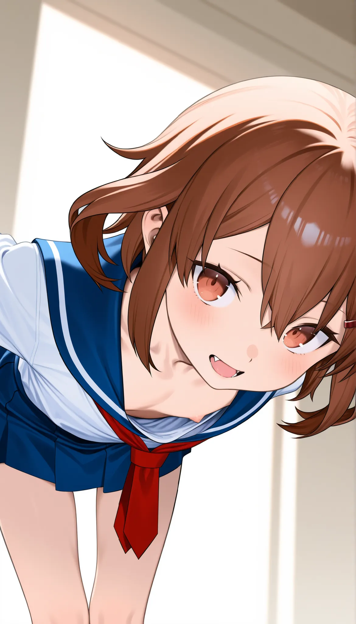 (Ikazuchi(Kantai Collection):1.5)、(ultra small chest:1.5)、(ultra flat chest:1.5)、(bent over:1.1)、(downblouse:1.1)、(nipple slip-out:0.7)、(ultra super fine illustration:1.1)、(extremely detailed CG:1.1)、(best quality:1.1)、(ultra school uniform, sailor suit:1....