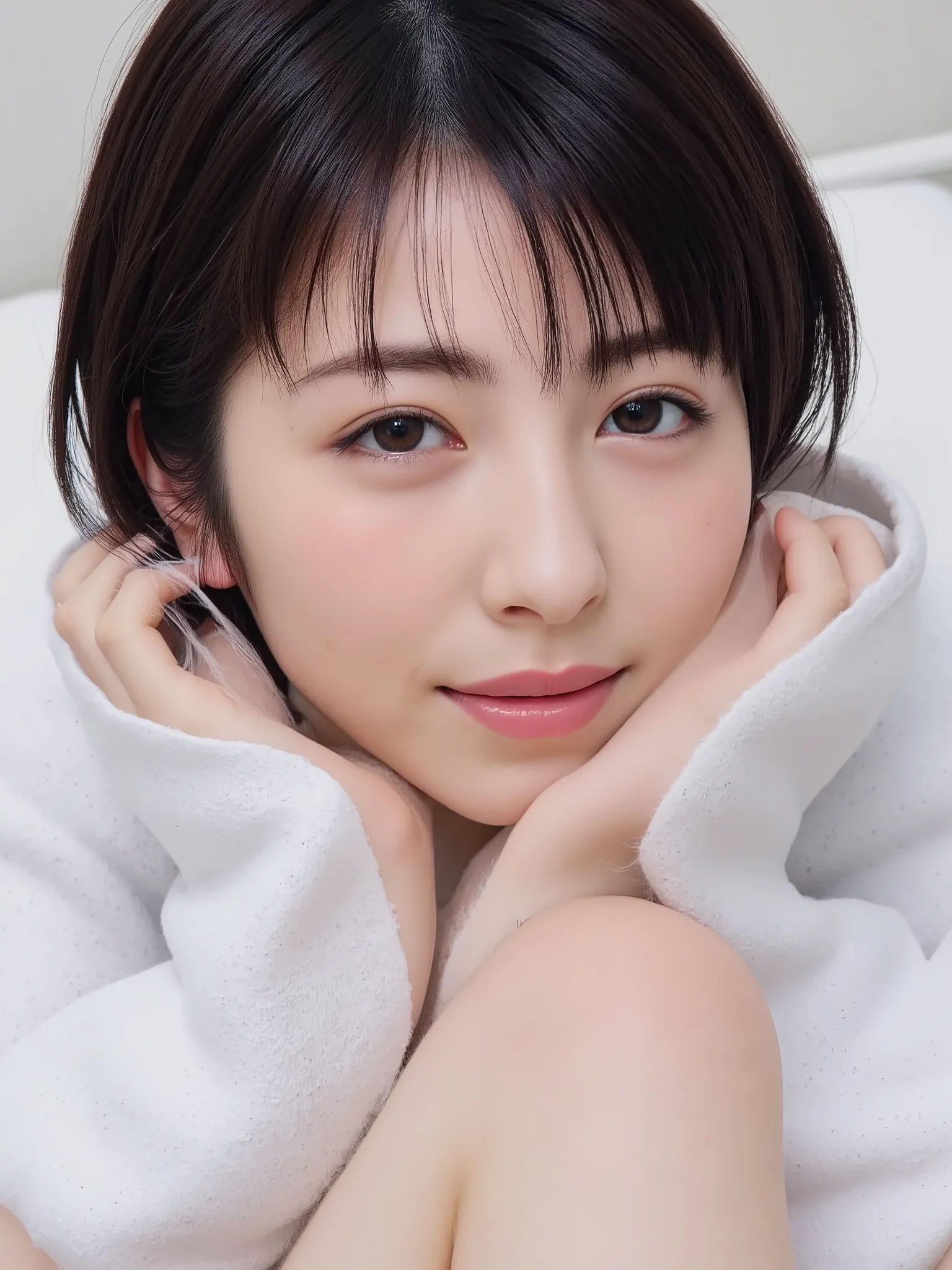 (photos, highest quality, 4K, High resolution, masterpiece, Genuine, Realistic, Realistic:1), ((upper boddy shot, from front, single image)), perfect figure, very pretty, Japanese high school student lie down,
raise up leg, knee, background colored bed s...