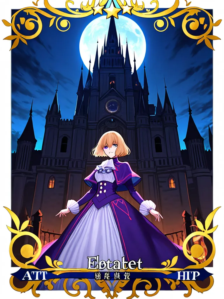 Elizabeth Bartley from Fate Grand Order standing at the castle observatory on a moonlit night，Standing in the moonlit night