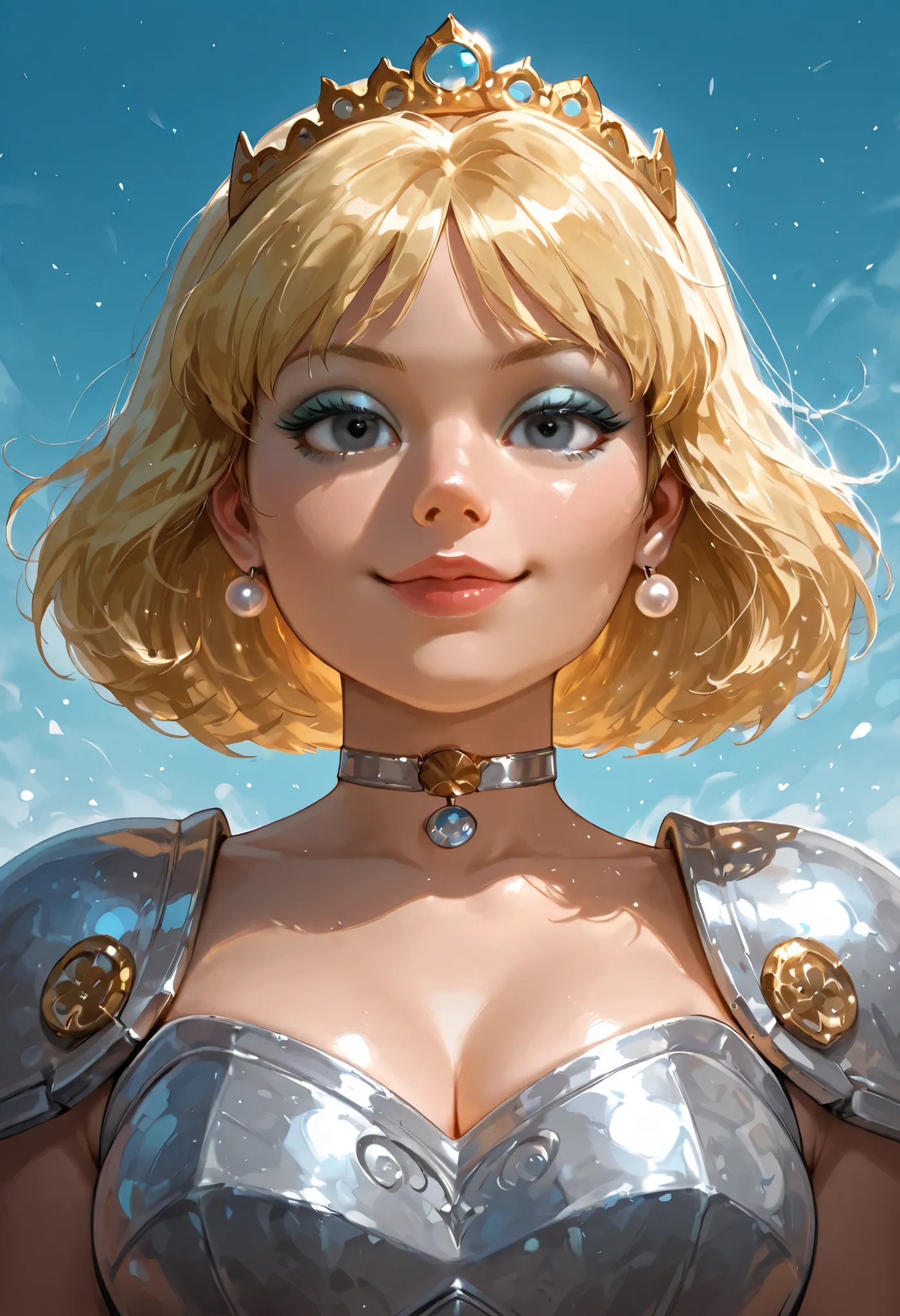 Lori Loud. medium breasts, huge hips, blonde hair, black eyes, blue eyeshadow, pearl earrings, white earrings. choker.|amazing quality, very aesthetic, high resolution, ultra-detailed, absurdres, newest, colorful, rim light, backlit, highest detailed, very...