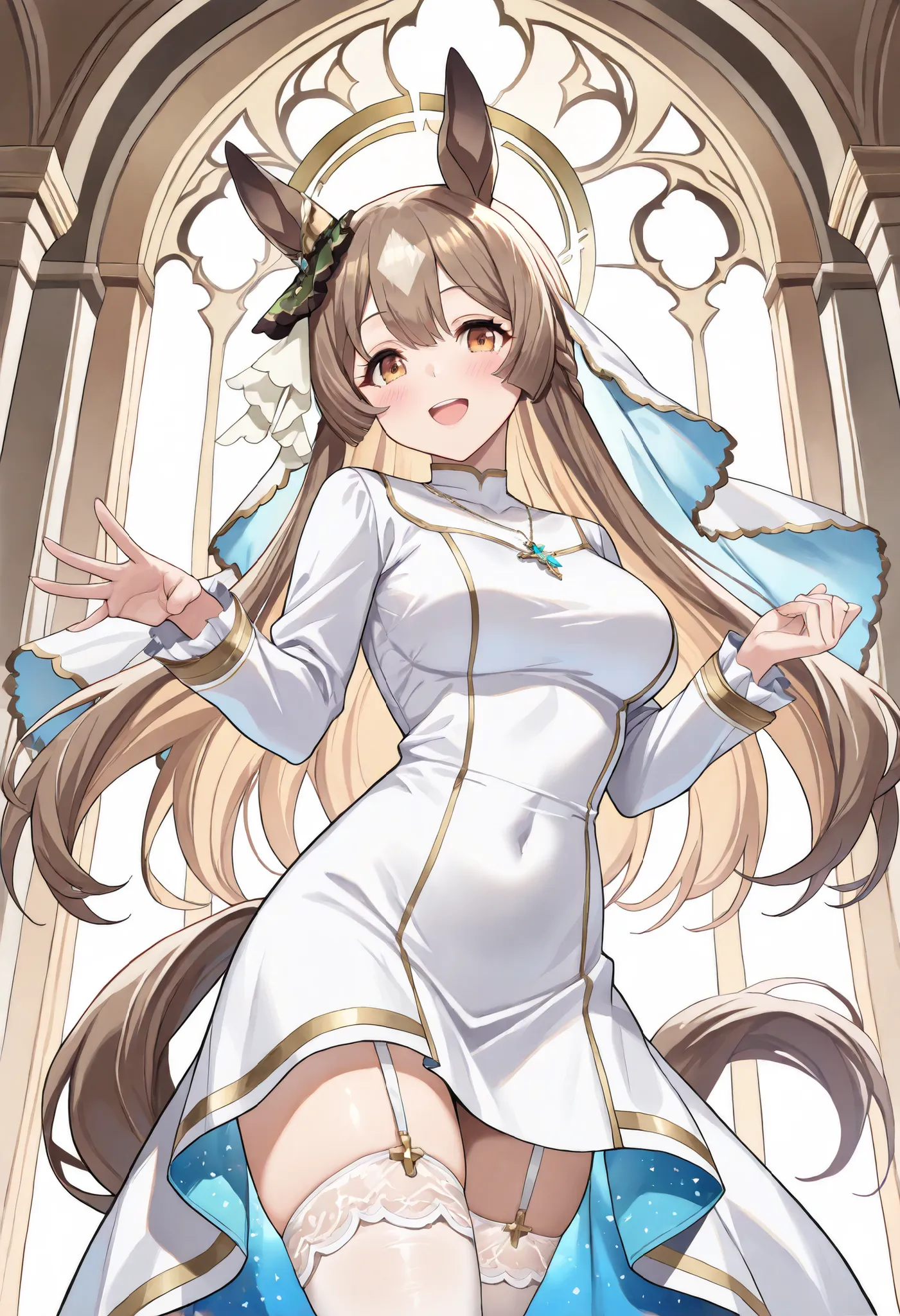 (masterpiece, best quality, perfect face:1.4), wide angle, satono diamond \(umamusume\), 1girl, horse ears, ear ornament, horse tail, tail on the lower back, proportional body, proportional, beautiful hair, beautiful face, beautiful detailed eyes, beautifu...