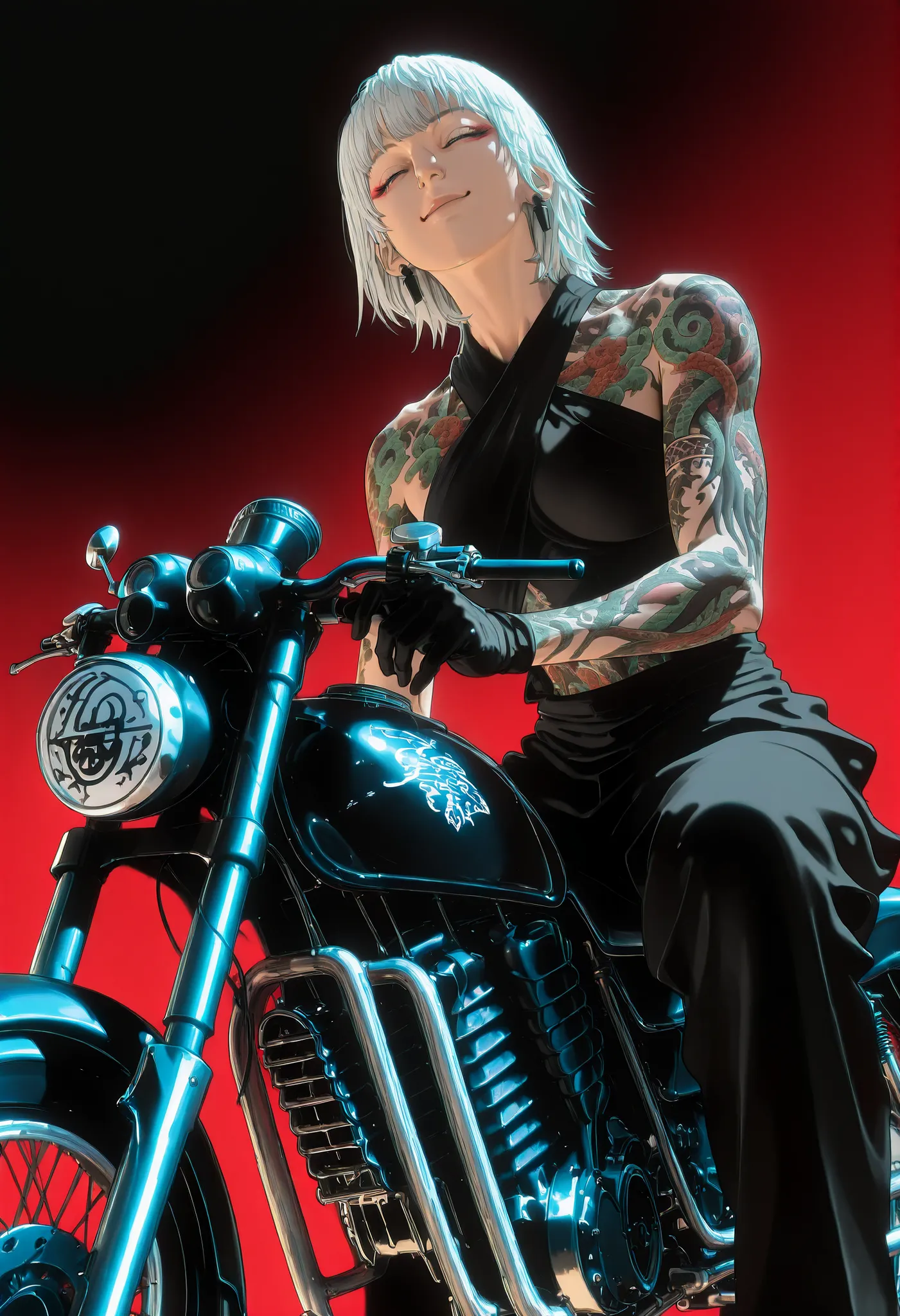 a black and white drawing of a dragon riding a motorcycle, concept Tattoo design, inspired by Kanō Hōgai, inspired by Gatōken Shunshi, traditional Japanese concept art, oriental tattoos, Tattoo design, 3D tattoo design , inspired by Kōshirō Onchi, medi...