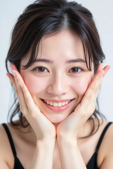 An extreme ultra close-up, hyperrealistic portrait of an overwhelmingly beautiful young Japanese woman, photographed in immaculate cinematic soft light. Her face fills 95% of the frame, captured in exquisite high-resolution with ultra-fine skin texture, vi...