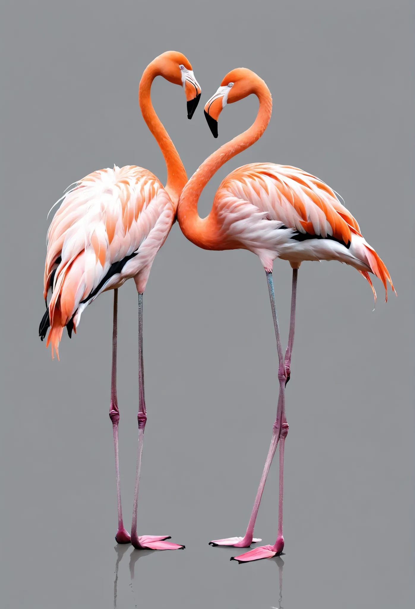 2 flamingos on grey background