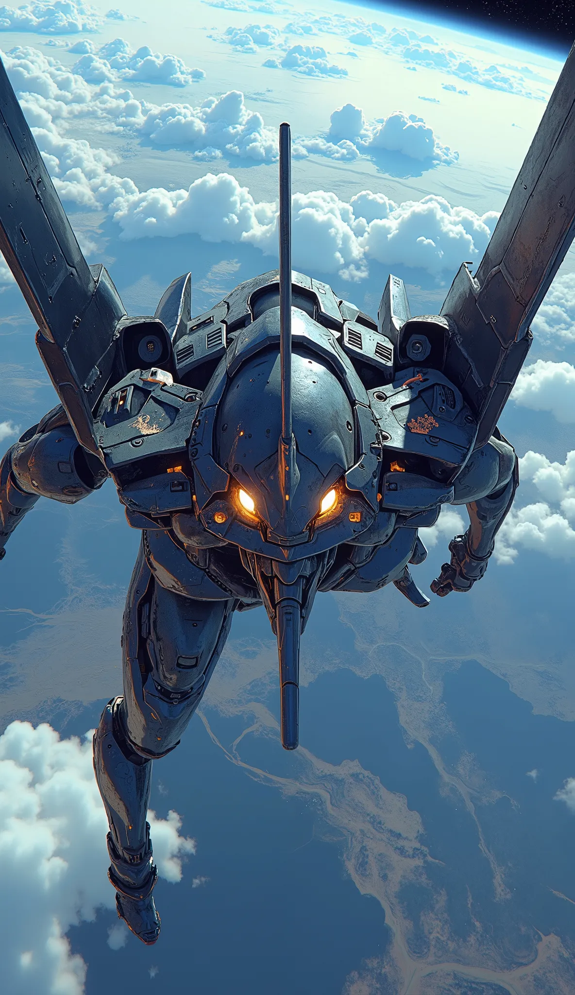Aerial photo、7-EVA 01 gloss surface finish、 slimフィット、huge、free fall from the atmosphere、Hunchback、masterpiece、Spread your arms and legs、 Highest Quality 、Highest Quality 、 Best Picture Quality 、 Thematic depth 、 slim