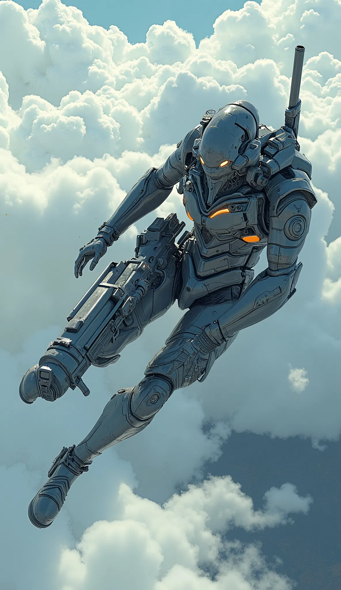 Aerial photo、back view、7-EVA 01 gloss surface finish、 slimフィット、huge、free fall from the atmosphere、Hunchback、masterpiece、Spread your arms and legs、Has a large rifle、 Highest Quality 、Highest Quality 、 Best Picture Quality 、 Thematic depth 、 slim