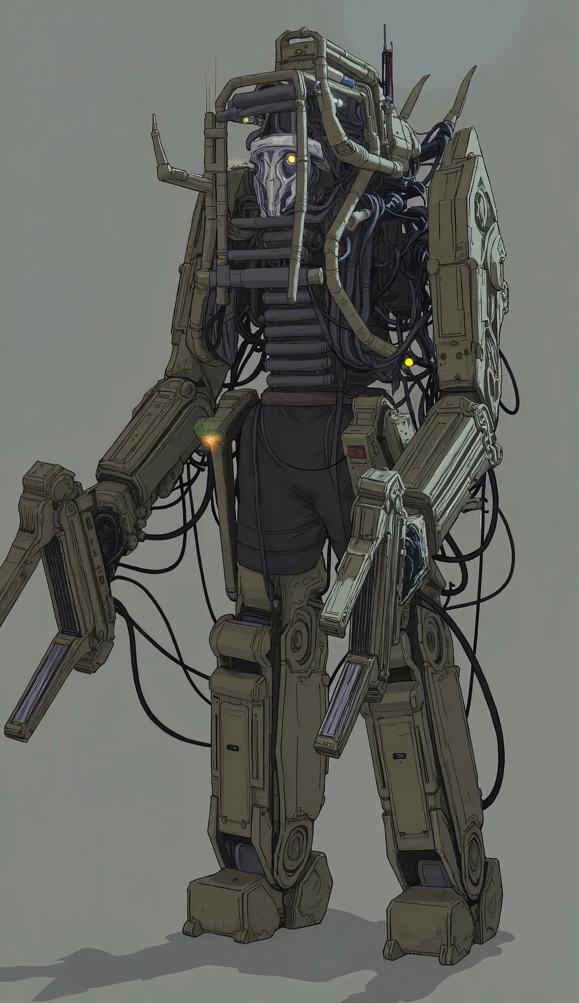It consists of a variety of metallic and mechanical components.,  a replica of a famous alien creature from the Alien franchise. The mech is primarily light,  angular features typical of advanced robotics.  its body is made up of multiple interconnected,  ...