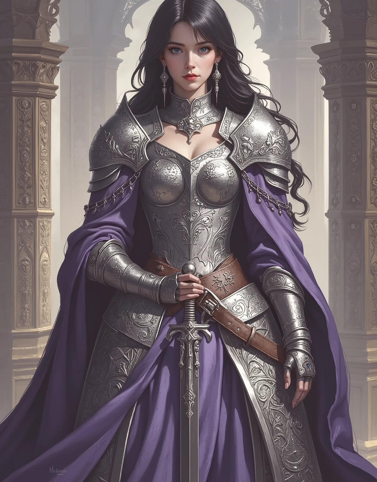 UHD, retina, accurate, anatomically correct, masterpiece, super detail, best quality, 8k, super detail, extremely precise in every detail, beautiful detailed glow, beautiful attention to detail, beautiful detailed eyes, one young female warrior stands rega...