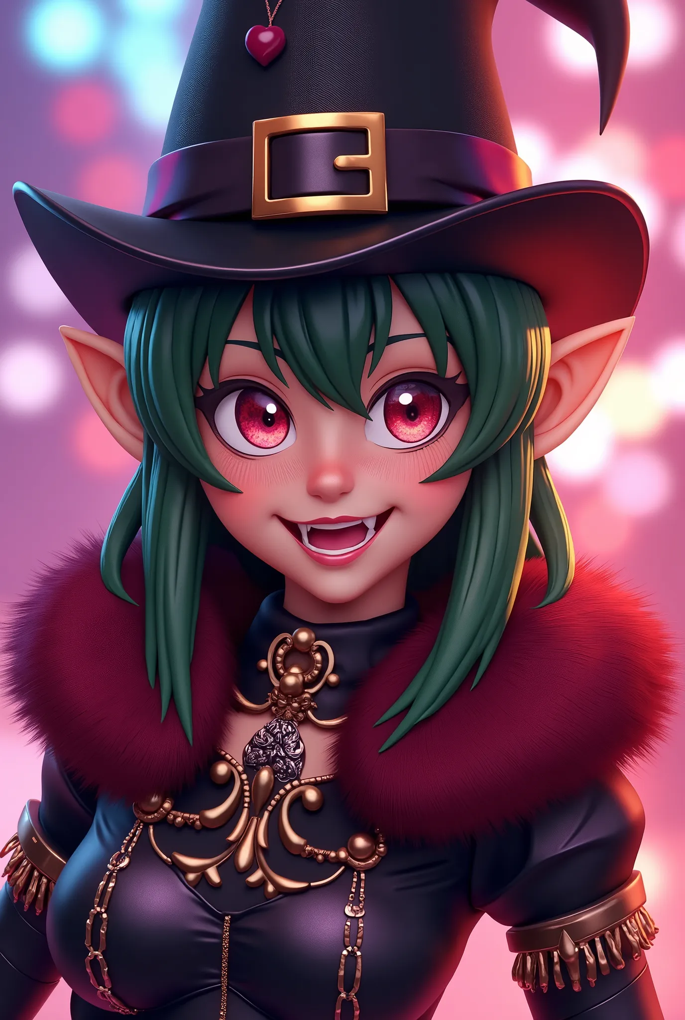 evilwicht mit bösartigem Blick und Anime-Hintergrund, Klasse, Check_9, Klasse, Check_8_up, Klasse, Check_7_up, Klasse, Check_6_up, Klasse, Check_5_up, Klasse, Check_4_up, 3D, (Meisterwerk), leprechaun girl, In leather armor , fur lamellar armor, contains t...