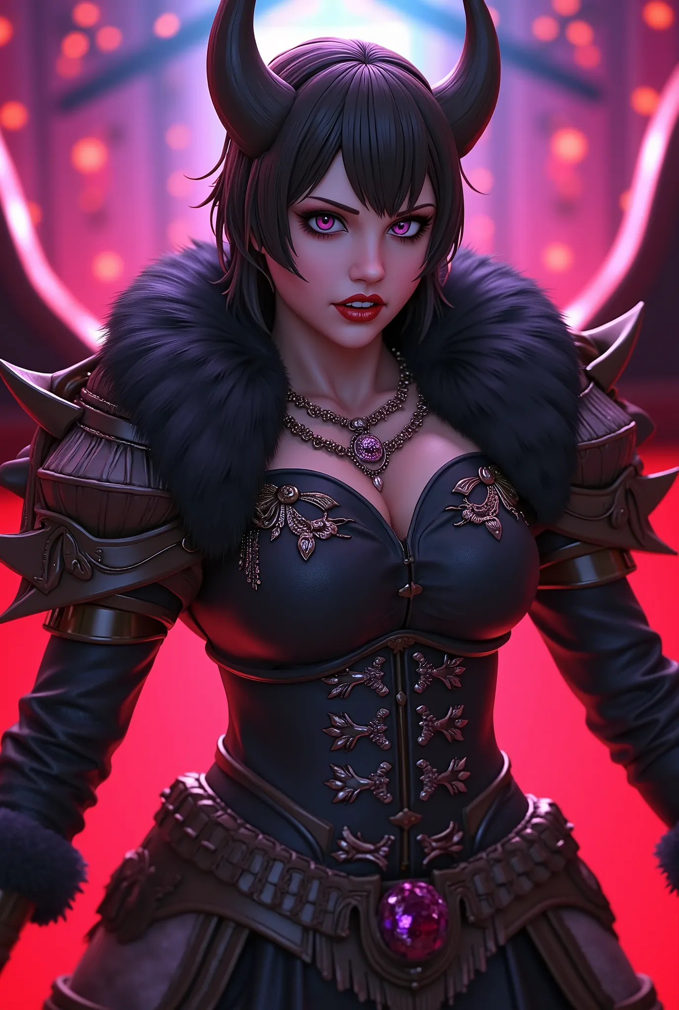 villain with a vicious look and anime background, Klasse, Check_9, Klasse, Check_8_up, Klasse, Check_7_up, Klasse, Check_6_up, Klasse, Check_5_up, Klasse, Check_4_up, 3D, (Meisterwerk), leprechaun girl, In leather armor , fur lamellar armor, contains the h...