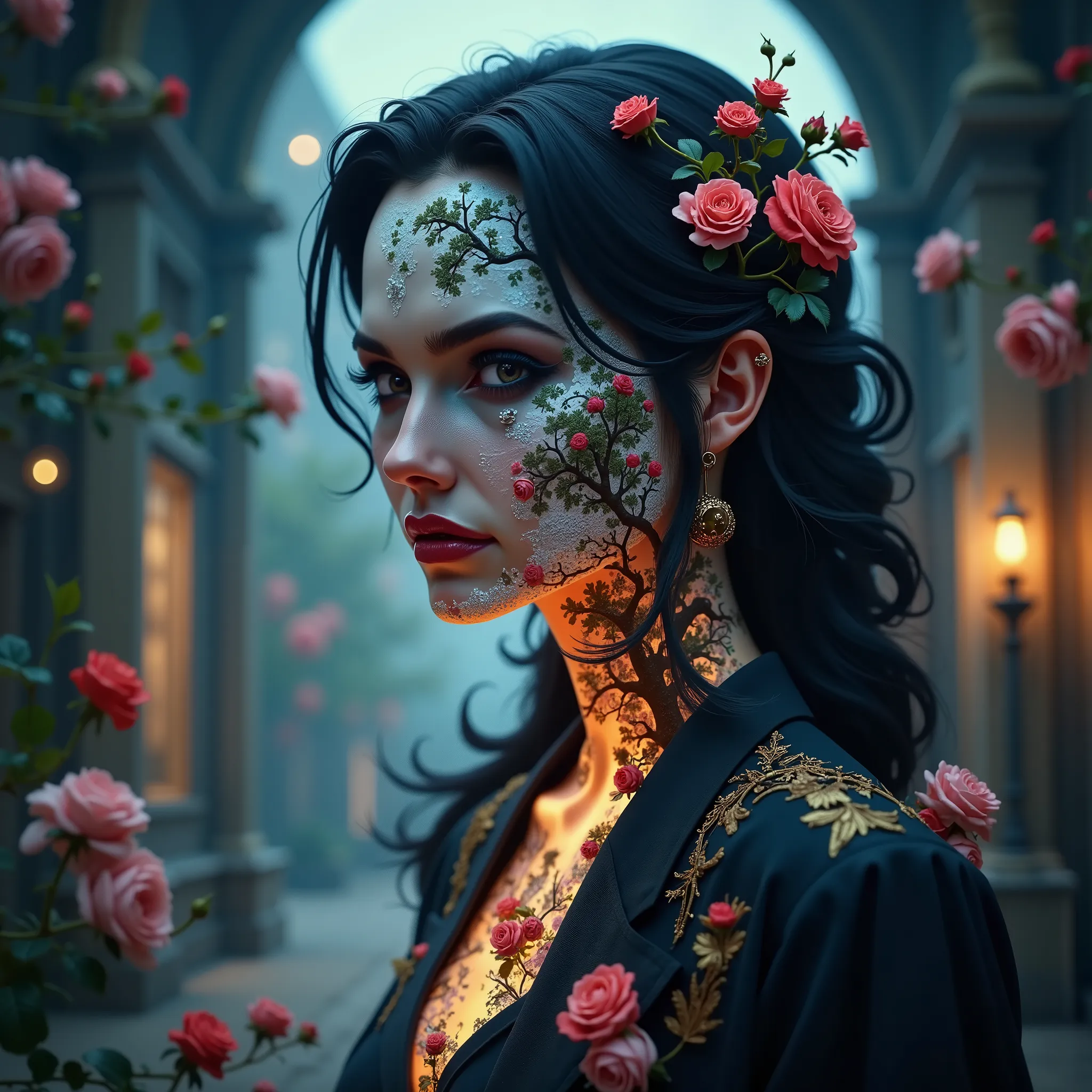 Jedwtrexp, Ultra HD、4k, masterpiece, ultra-detailed, detail, extreme detailed, 3D, complex texture, Jedwtrexp, "Design an animated villain using the technique of double exposure, Jedwtrexp, where one side of the image shows the villain in their dark, dange...