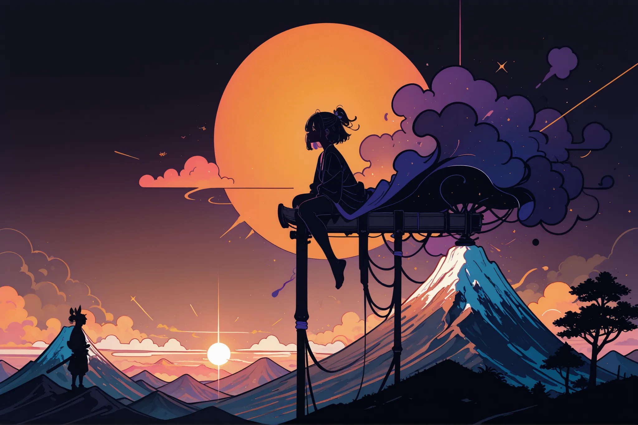from side,(((silhouette))) , samurai is fighting with monster,,on top of mountain,solo focus,sun rising,
sumie style,((ultra detailed perfect piece)),illustration,masterpiece,(extremely detailed CG 8k),(very fine 8K CG) ,(masterpiece), (best quality), (u...