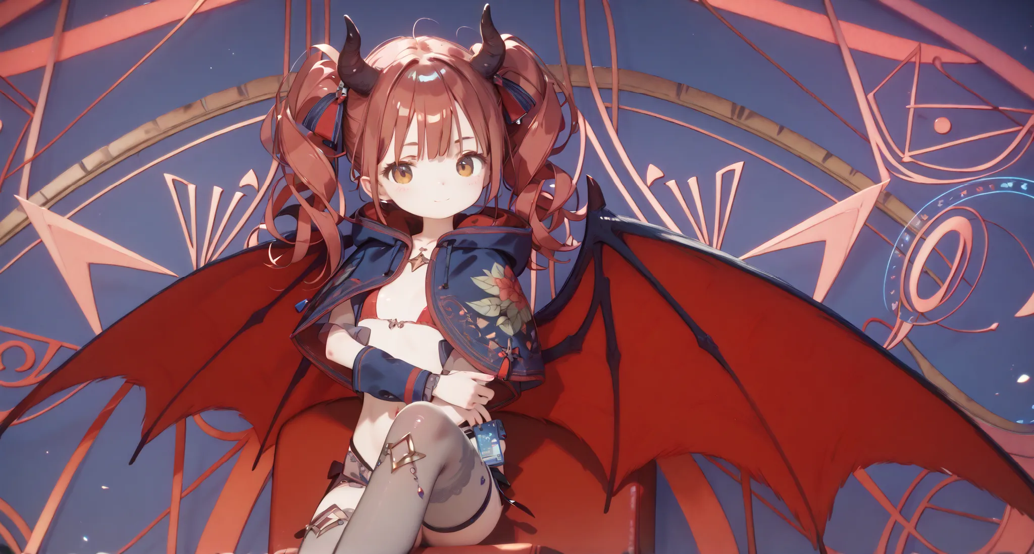high image quality、high quality、8k、4k、Young girl、1 person、Juvenile body、 immature body、 lori、 lori体形、Flat chest、Little Devil、Throne、Curved、Bossy、 look down、symmetrical corner