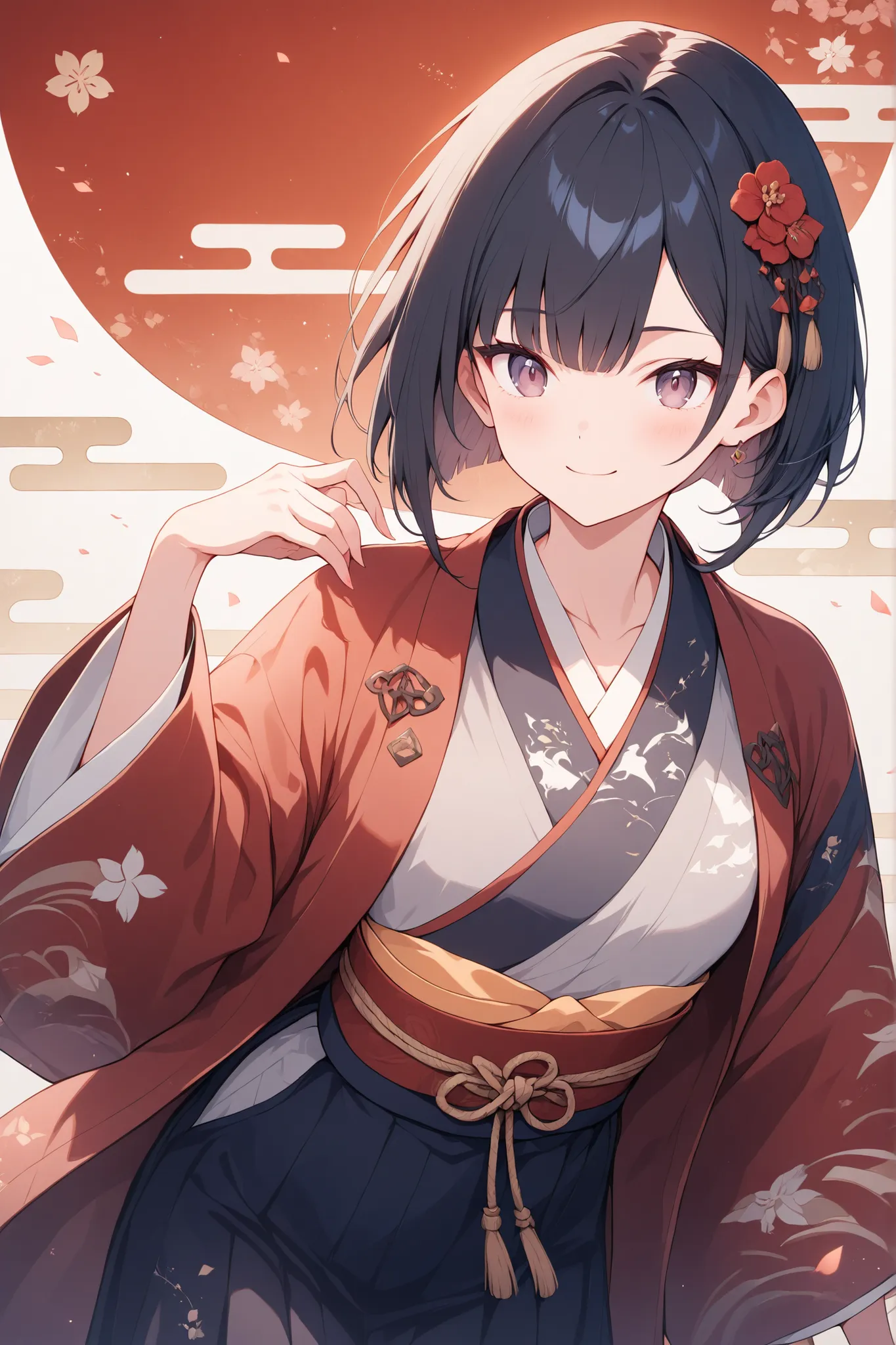 girl with swallow motif、black hair、 Japanese style taste 