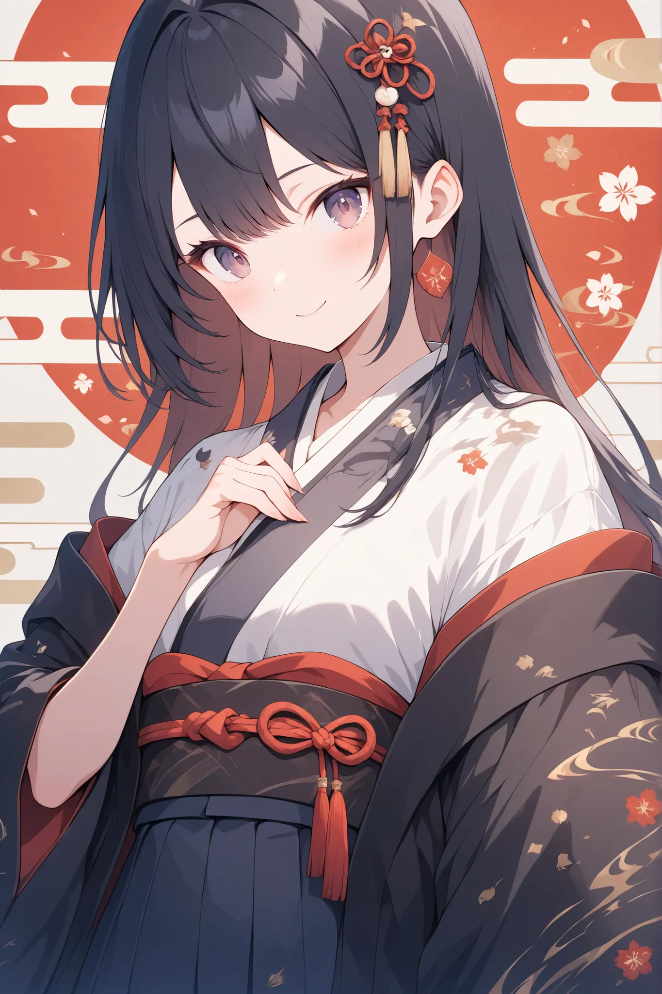girl with swallow motif、black hair、 Japanese style taste 